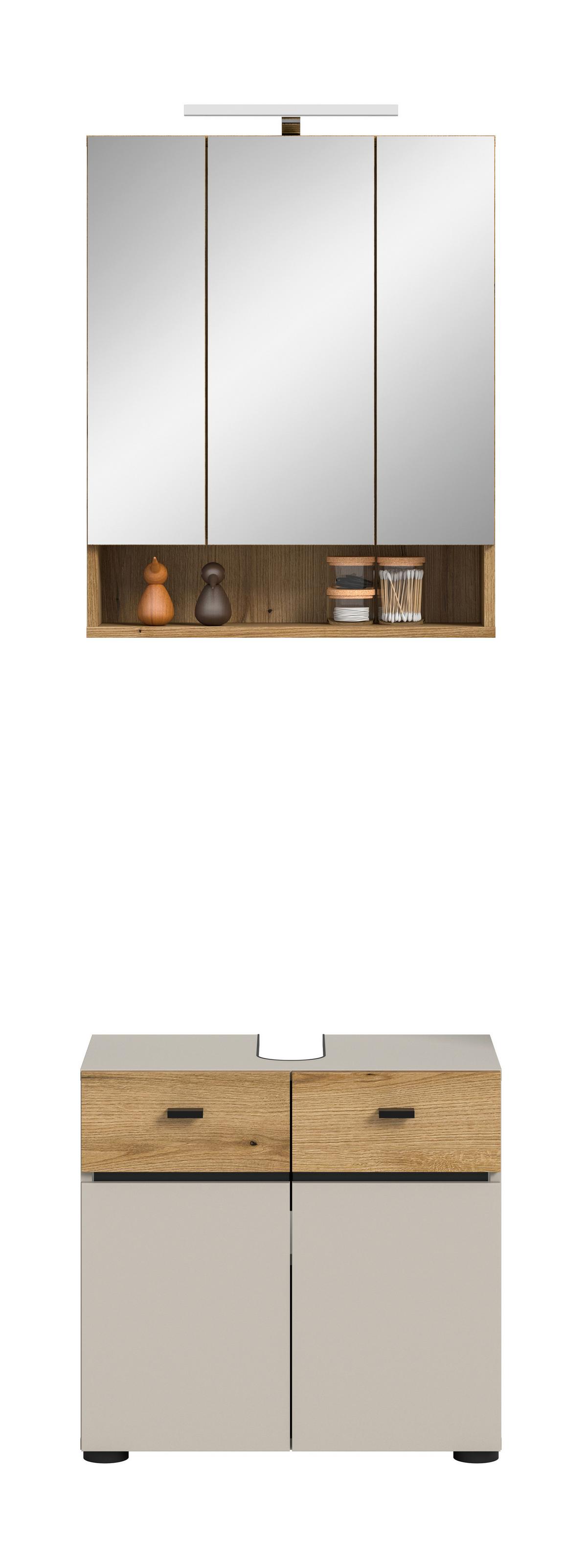 Badezimmer Aqua Kaschmir/Eichefarben B: 60cm - Kaschmir/Eichefarben, Trend, Glas/Holzwerkstoff (60cm) - MID.YOU