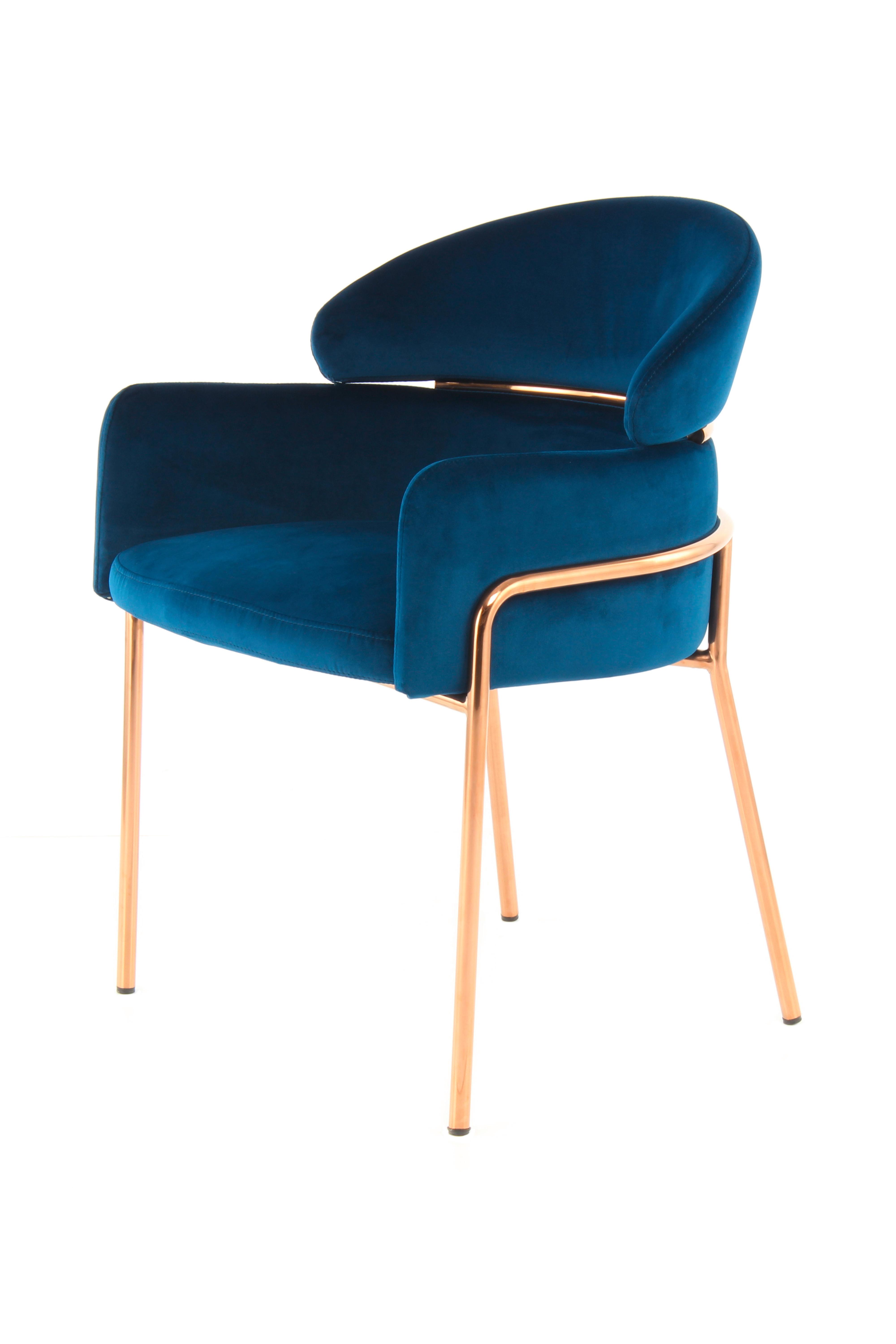 Armlehnstuhl Corey Blau / Roségold Gepolstert - Blau/Goldfarben, MODERN, Holz/Kunststoff (58/79/57cm) - Kayoom