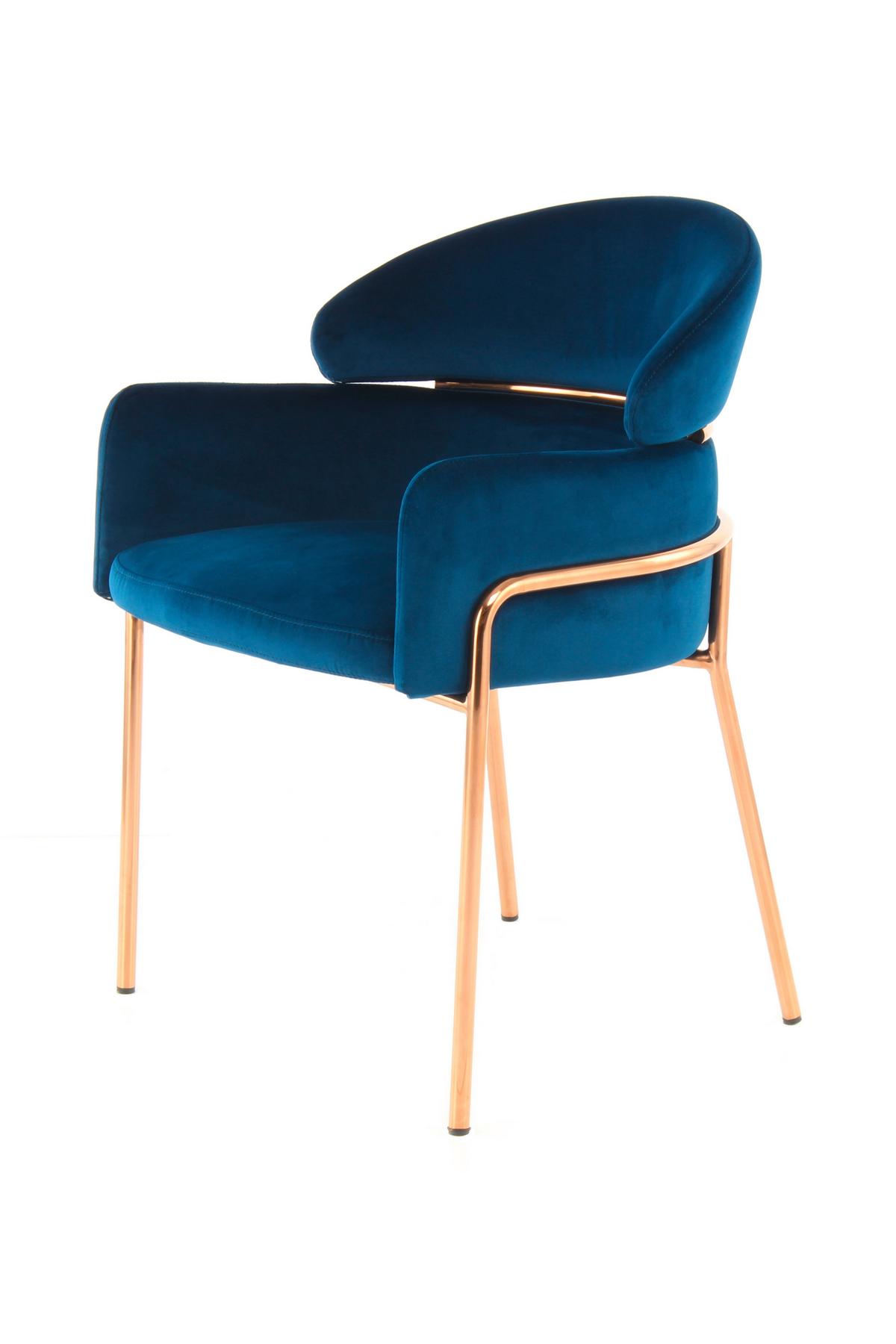 Armlehnstuhl Corey Blau / Roségold Gepolstert - Blau/Goldfarben, MODERN, Holz/Kunststoff (58/79/57cm) - Kayoom