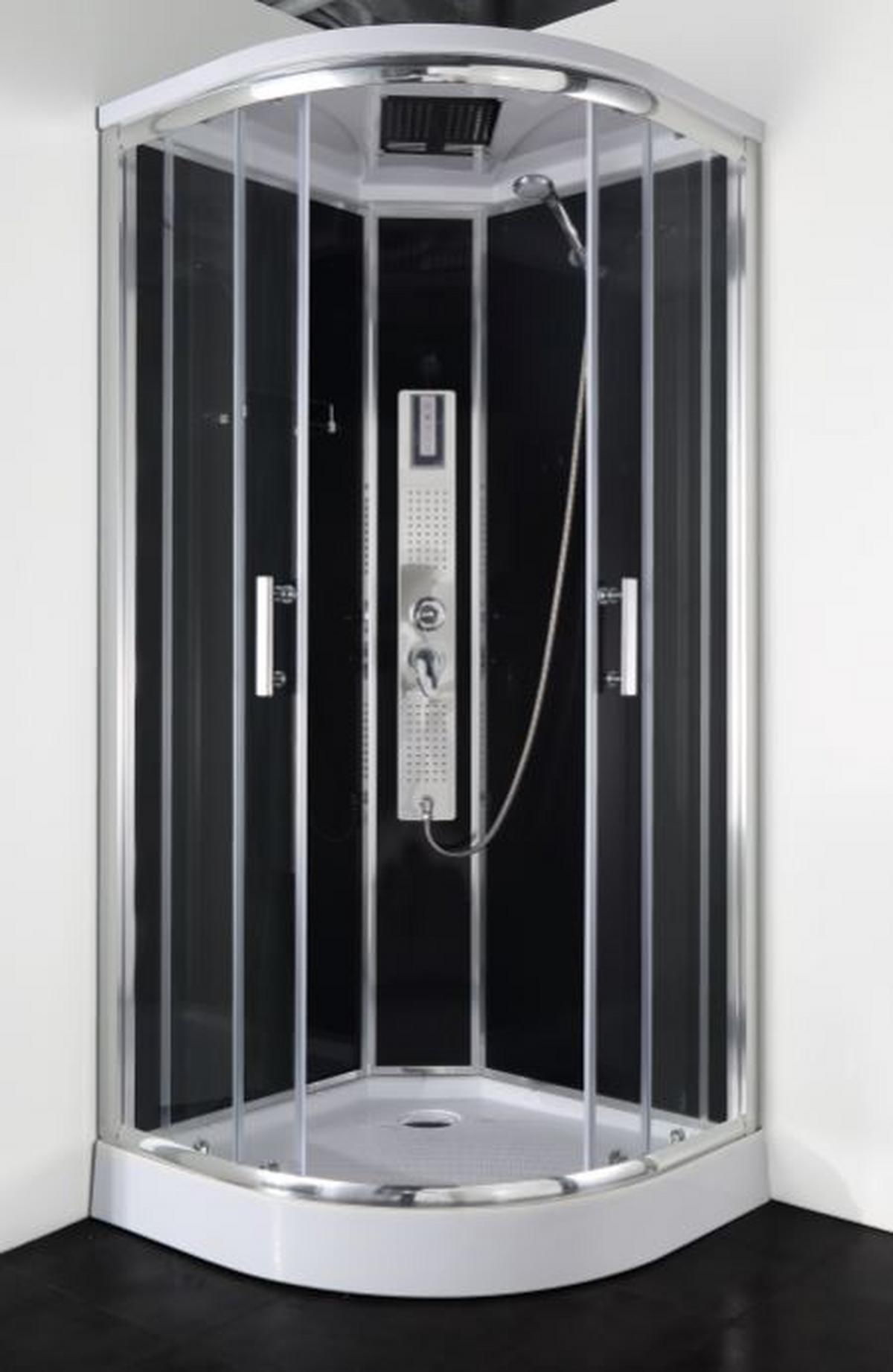 Sprchová kabína s LED a rádiom 90 - čierna/chrómová, Modern, kov/sklo (90/90/215cm)