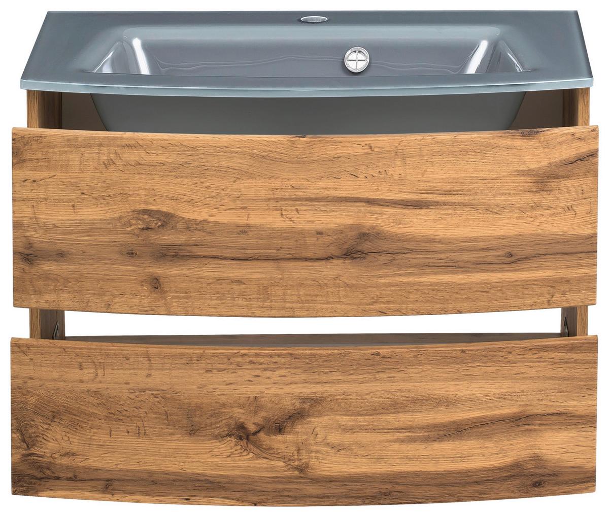 Waschbecken Mit Unterschrank Kopenhagen B: 80cm Eiche Dekor - Eiche dunkel/Eichefarben, KONVENTIONELL, Glas/Holzwerkstoff (80cm) - Held