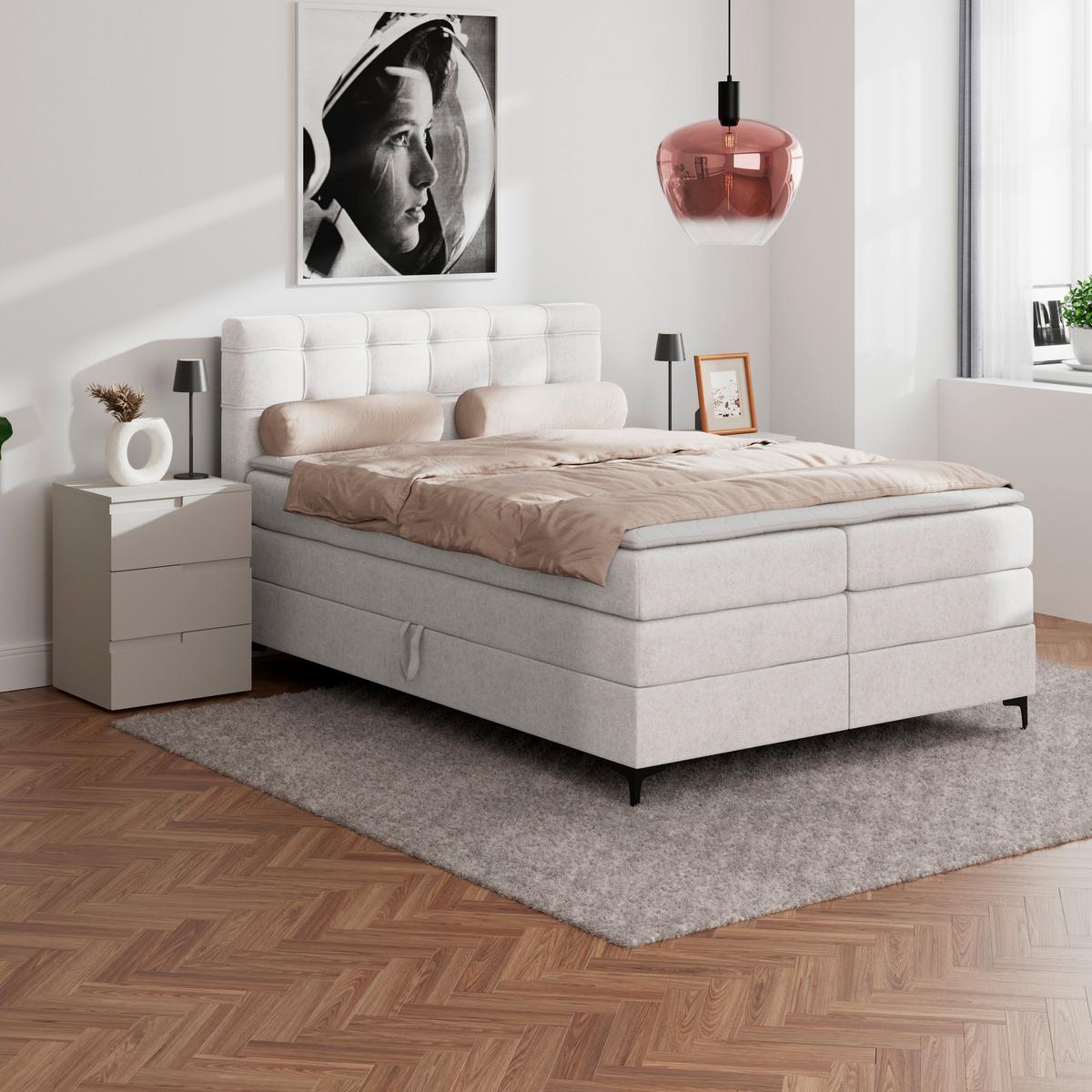 Boxspringbett MITTO Champagner 140x200 cm - Champagner/Schwarz, KONVENTIONELL, Textil/Metall (140/200cm)