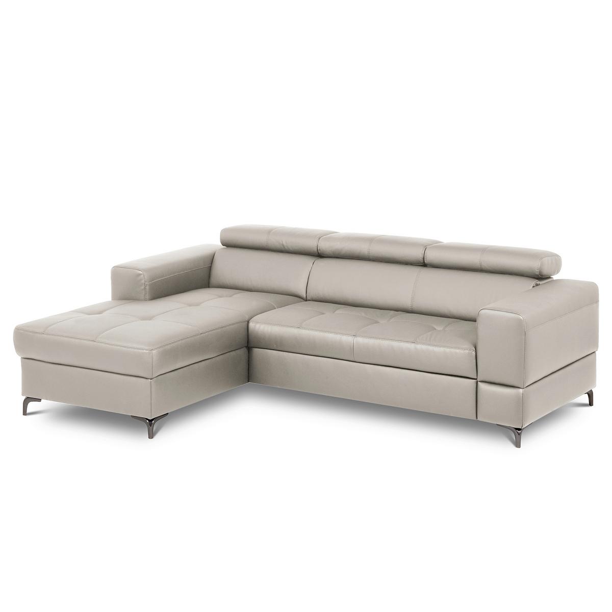 Ecksofa Torino Teilleder Platinfarben 173x247 - Platinfarben/Schwarz, Design, Leder/Textil (173/247cm) - Livetastic