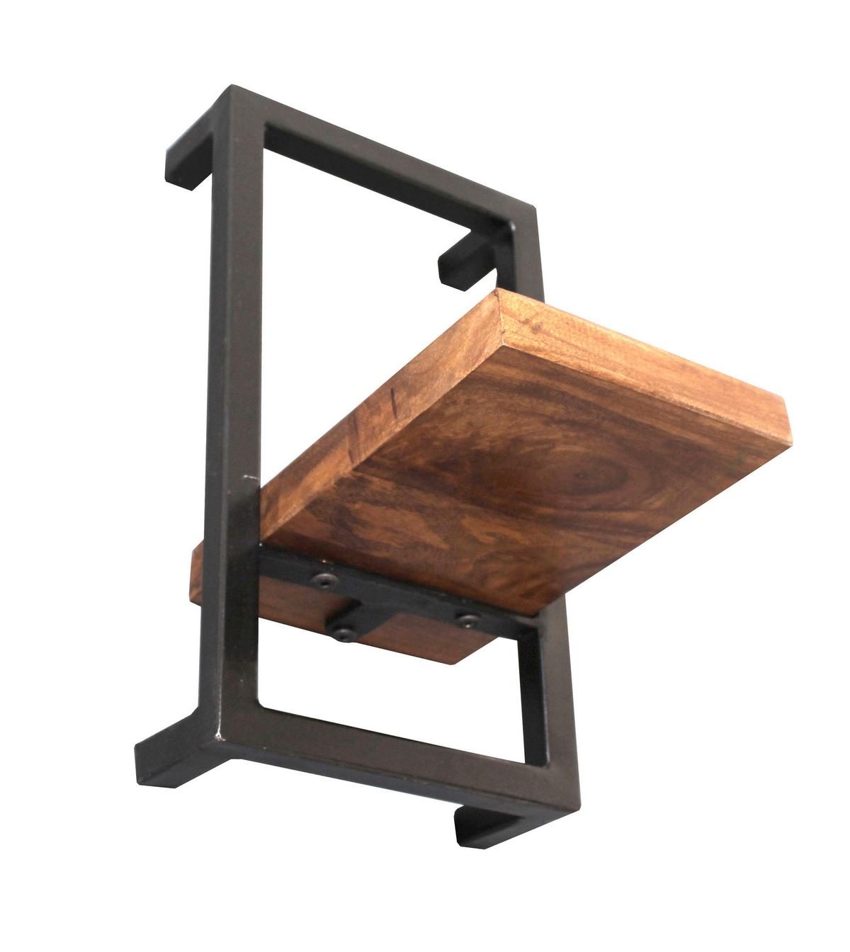 Wandregal Mangoholz/Schwarz B: 20cm - Schwarz/Naturfarben, Design, Holz/Metall (20/35/25cm) - MID.YOU