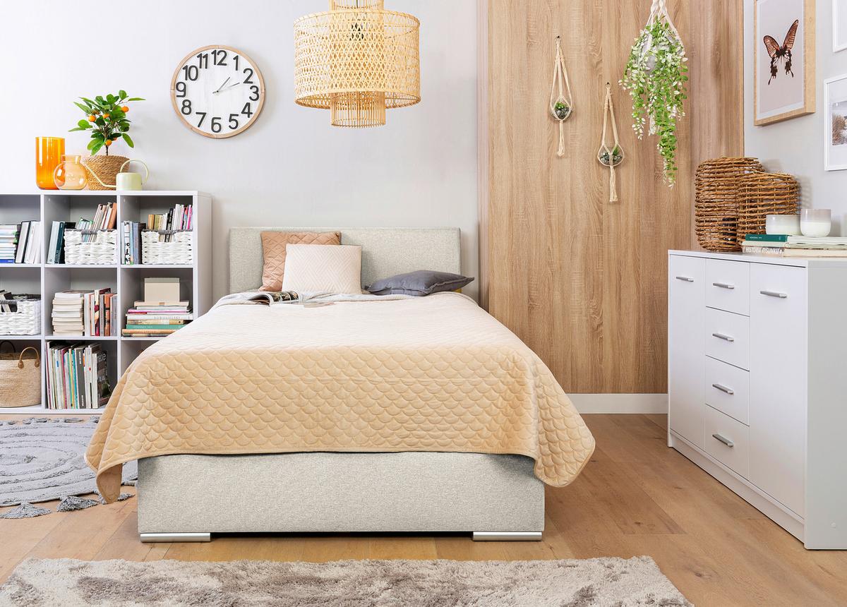Polsterbett mit Matratze 120x200 Cosi Sandfarben - Sandfarben/Chromfarben, KONVENTIONELL, Holz/Textil (120/200cm)