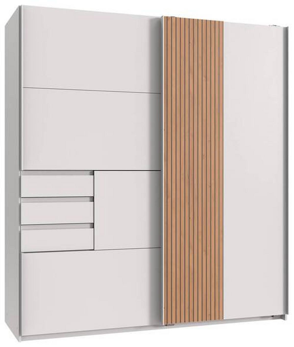 Schwebetürenschrank 180 cm Coburg Weiß/Eiche Dekor - Weiß/Eiche Artisan, MODERN, Holzwerkstoff (180/198/65cm) - MID.YOU