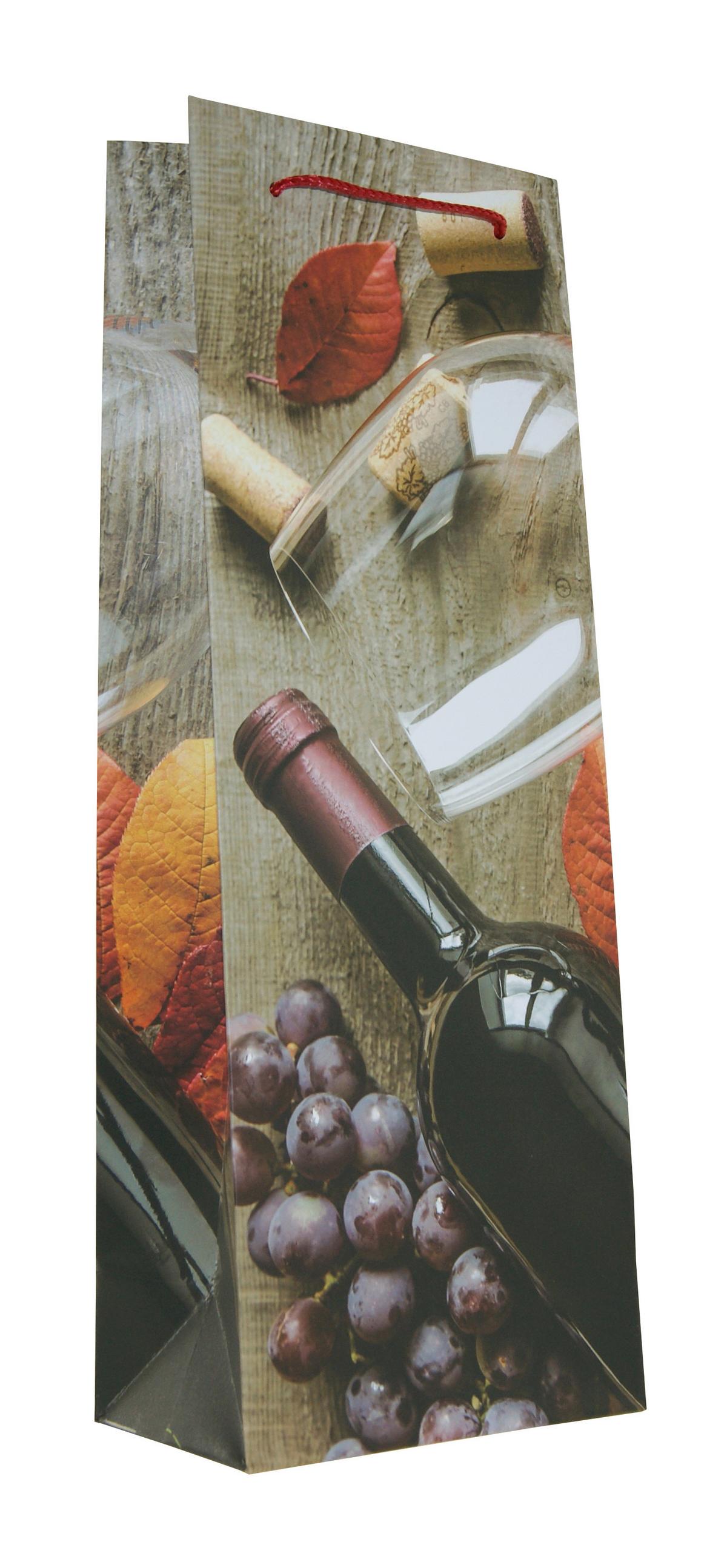 Geschenktasche Weinmmotive Karton 30x36 cm mit Tragegriff - Blau/Rotbraun, Basics, Karton (30/36/12,5cm)