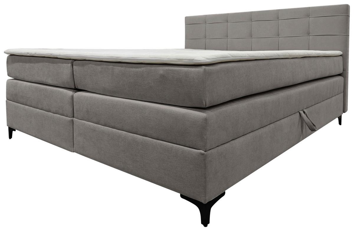Boxspringbett Mitto mit Topper 180x200 cm - Schwarz/Grau, KONVENTIONELL, Textil/Metall (180/200cm)