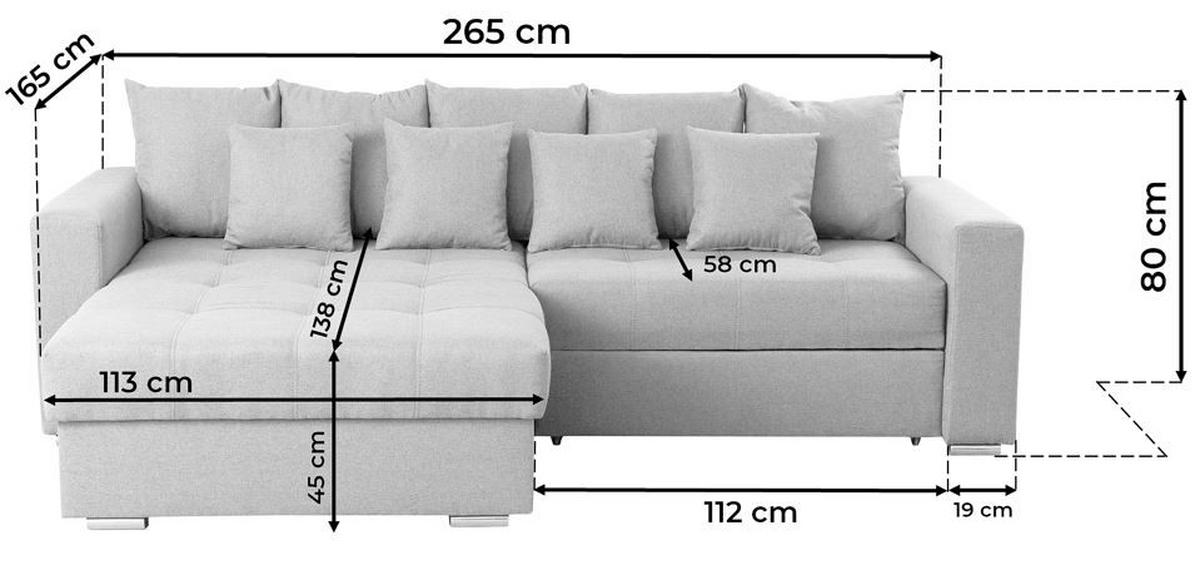 Ecksofa Flavio Blau S: 165x265cm - Blau/Silberfarben, Design, Textil (165/265cm) - MID.YOU