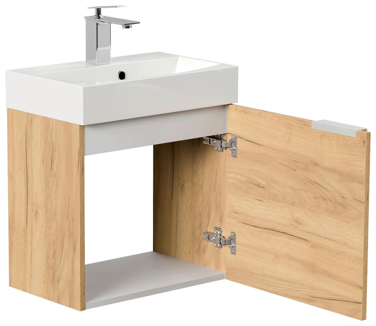 Gästebad Cubi Eiche Dekor B: 50 cm - Eichefarben/Weiß, MODERN, Holzwerkstoff/Stein (50cm) - MID.YOU