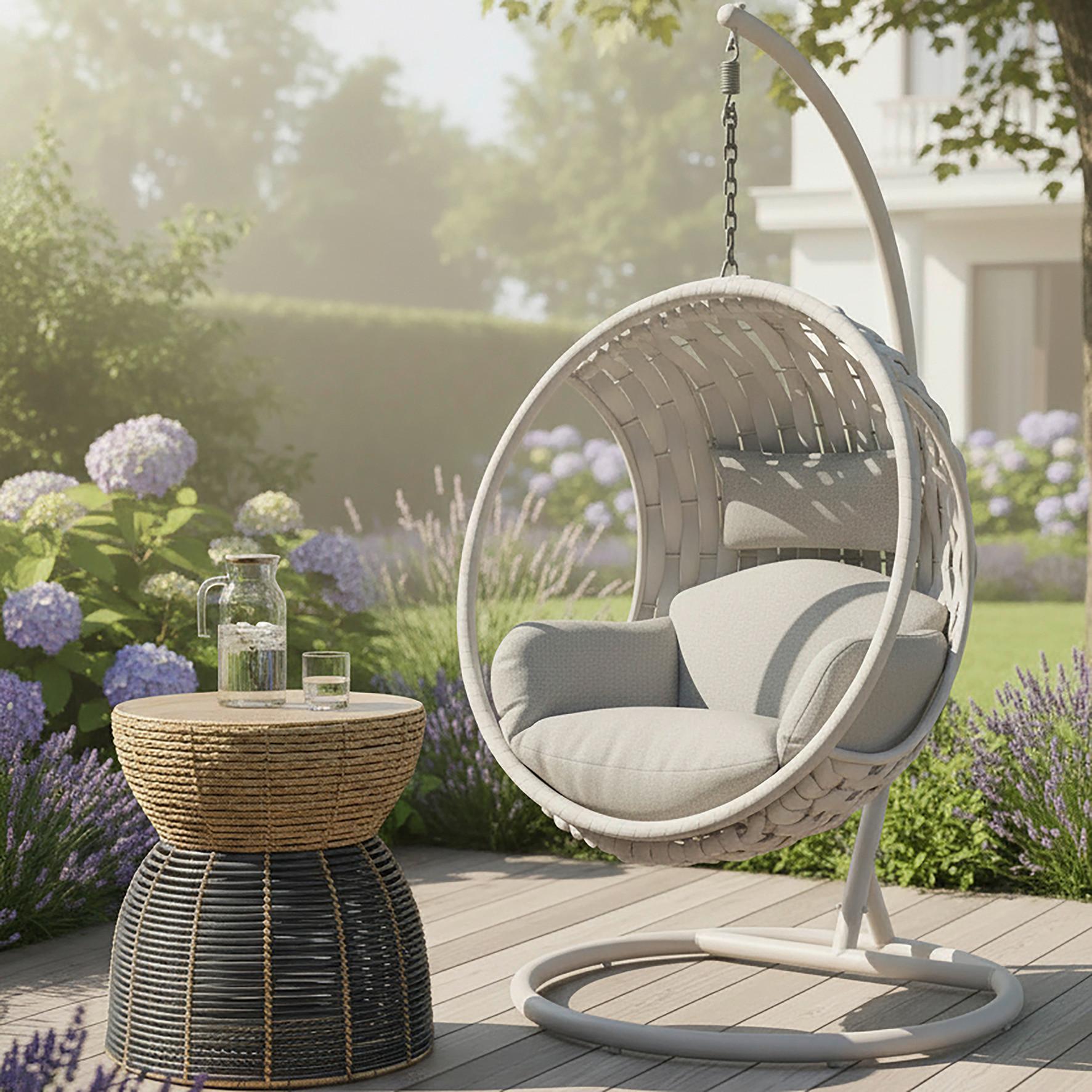 ZÁVESNÉ KRESLO MIRA - krémová, Modern, kov/textil (107/196/120cm) - Bessagi Garden