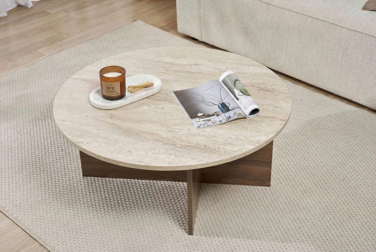 Couchtisch Soleil Creme/Walnussfarben L: 90cm - Walnussfarben/Creme, Design, Holzwerkstoff (90/90/40cm) - MID.YOU