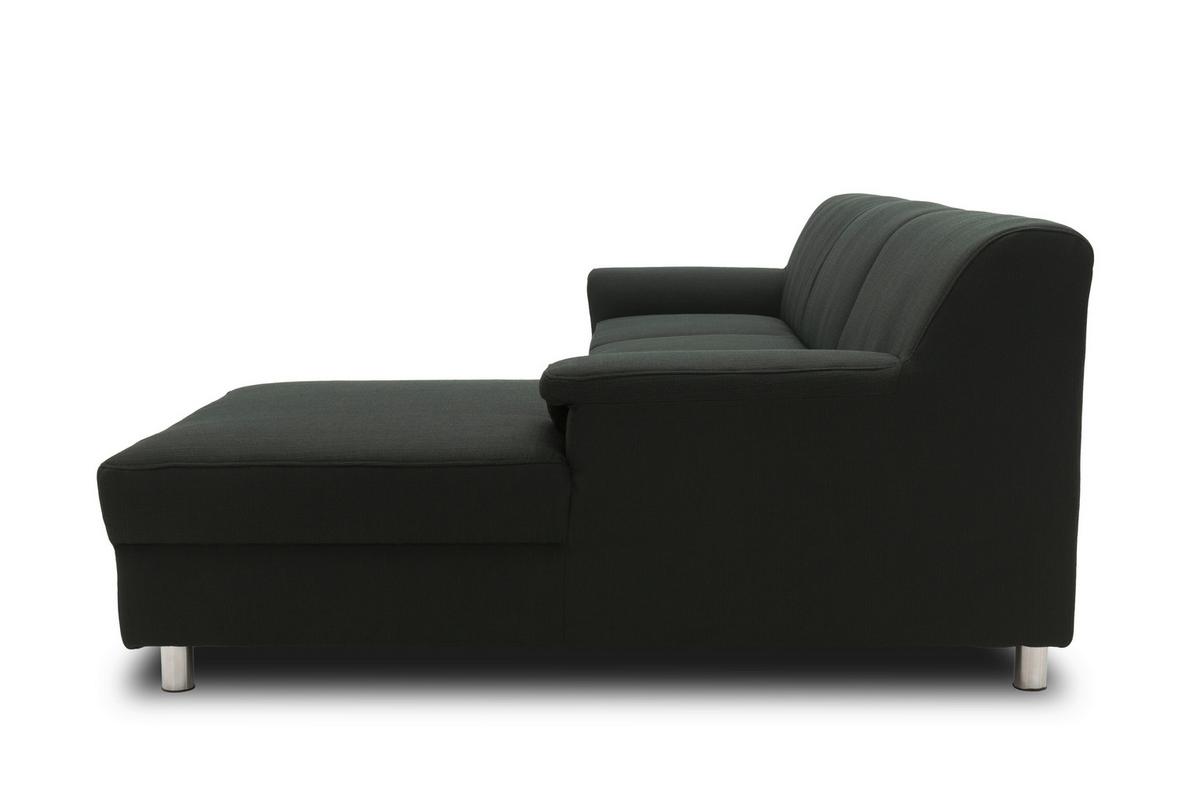 Ecksofa Jamie Rücken Echt Schwarz Webstoff - Chromfarben/Schwarz, KONVENTIONELL, Textil (251/150cm) - MID.YOU