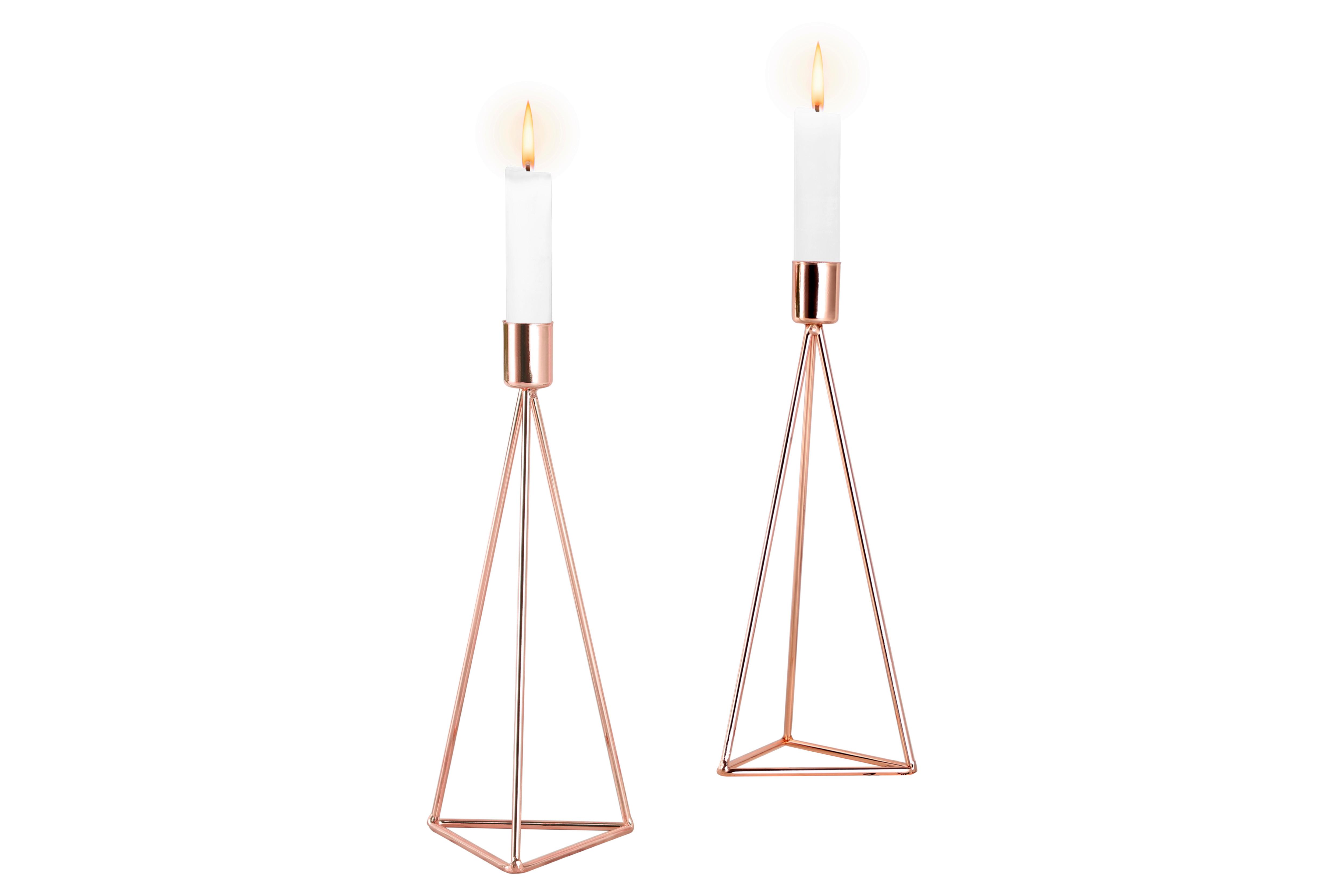 Kerzenständer-Set Eisen für Stabkerzen 2-teilig - Kupferfarben, Basics, Metall (9,5/24,2cm) - Echtwerk