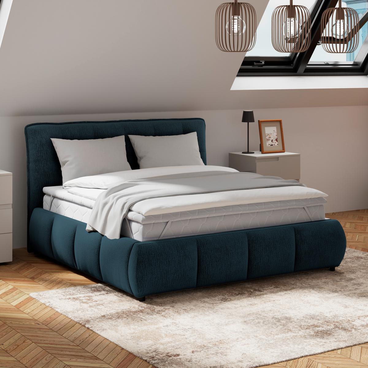 Polsterbett LIMO Dunkelblau 140x200 cm - Schwarz/Dunkelblau, KONVENTIONELL, Holz/Holzwerkstoff (140/200cm) - James Wood