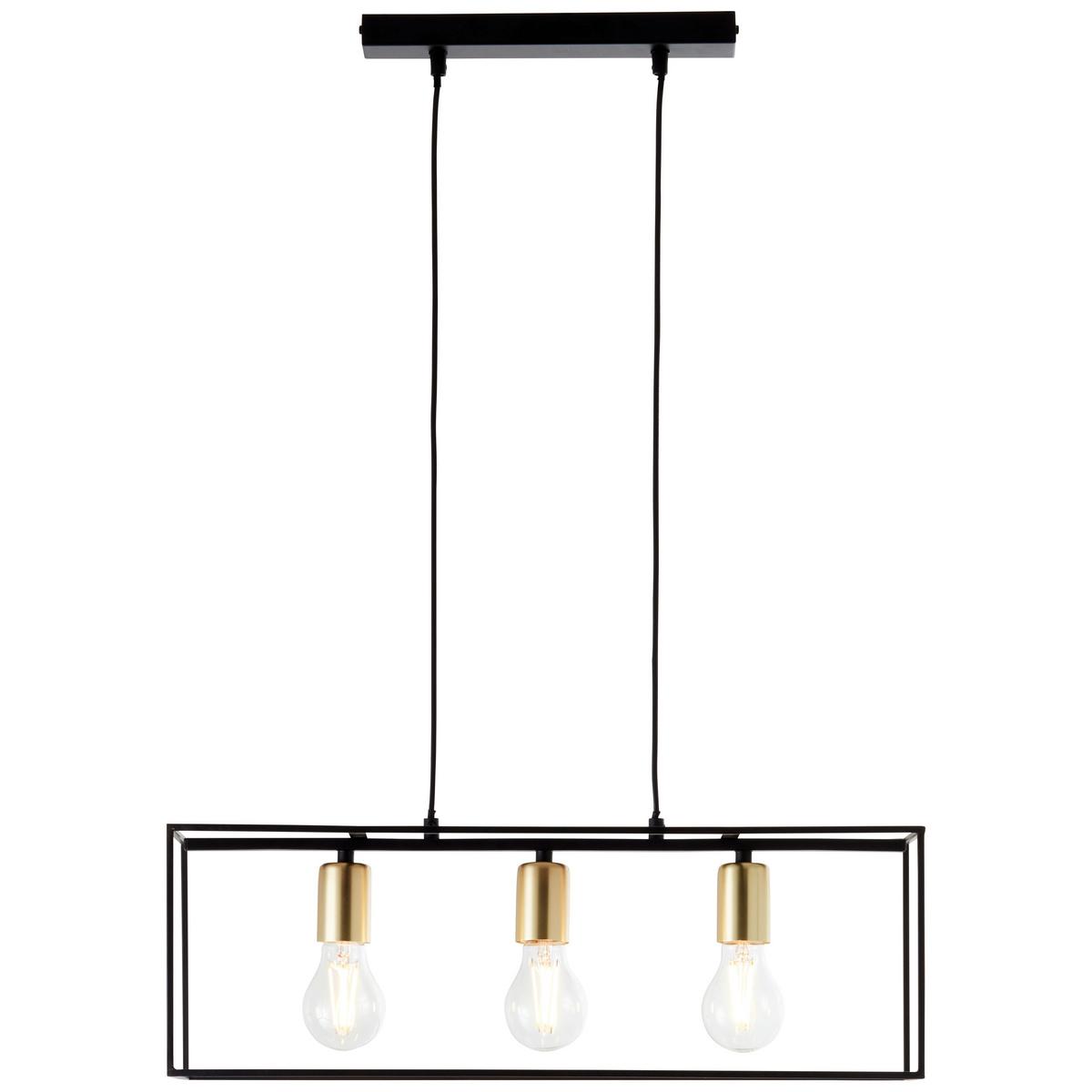 Hängeleuchte Arica H: 85,5 Cm 3-Flammig, Quaderform - Messingfarben/Schwarz, Basics, Metall (60/20/85,5cm) - Brilliant