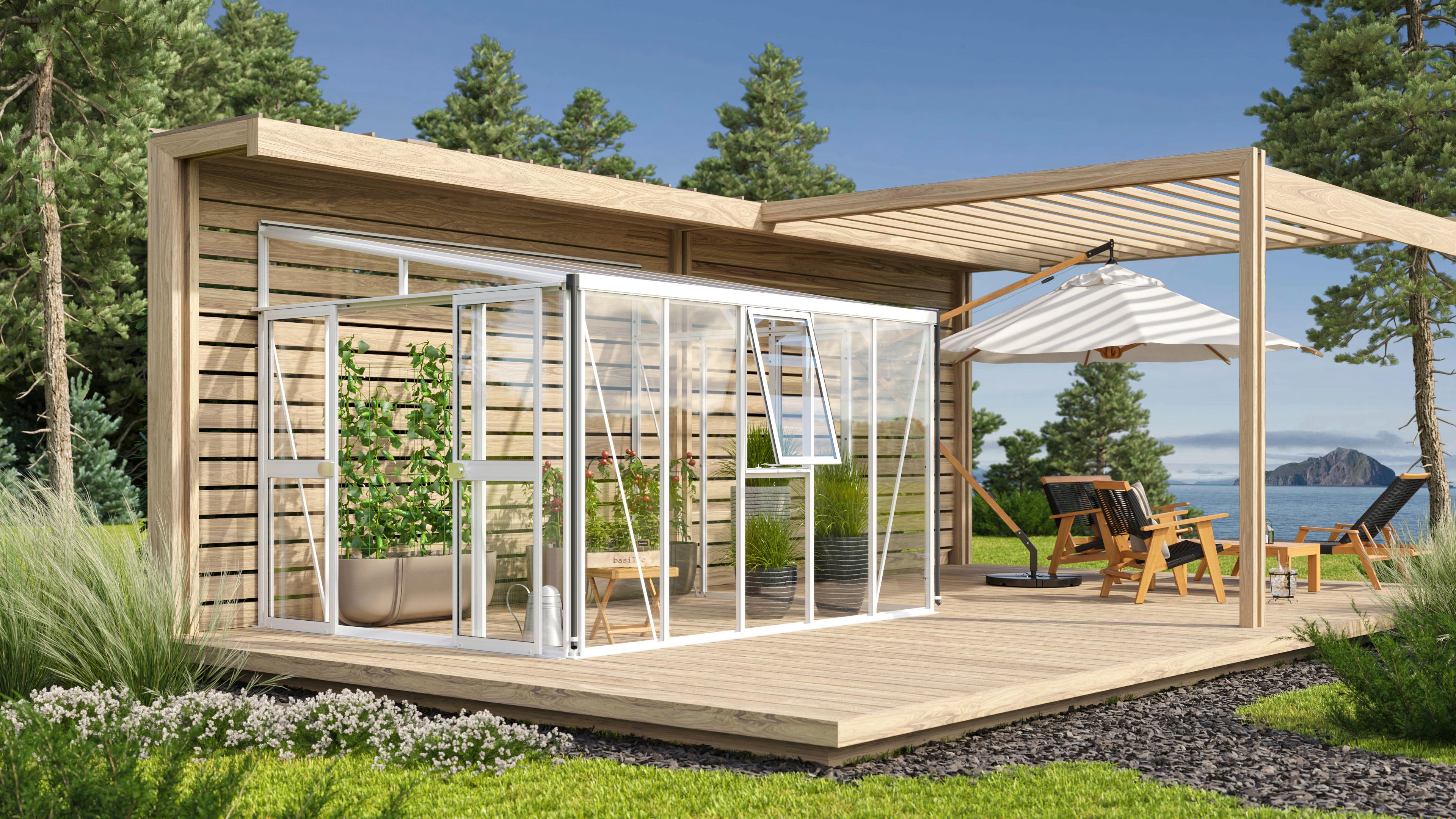 Anlehn-gewächshausbausatz Athena 8600 8,6 M2 - Weiß, Basics, Glas/Kunststoff (265,9/238,8/334,3cm)