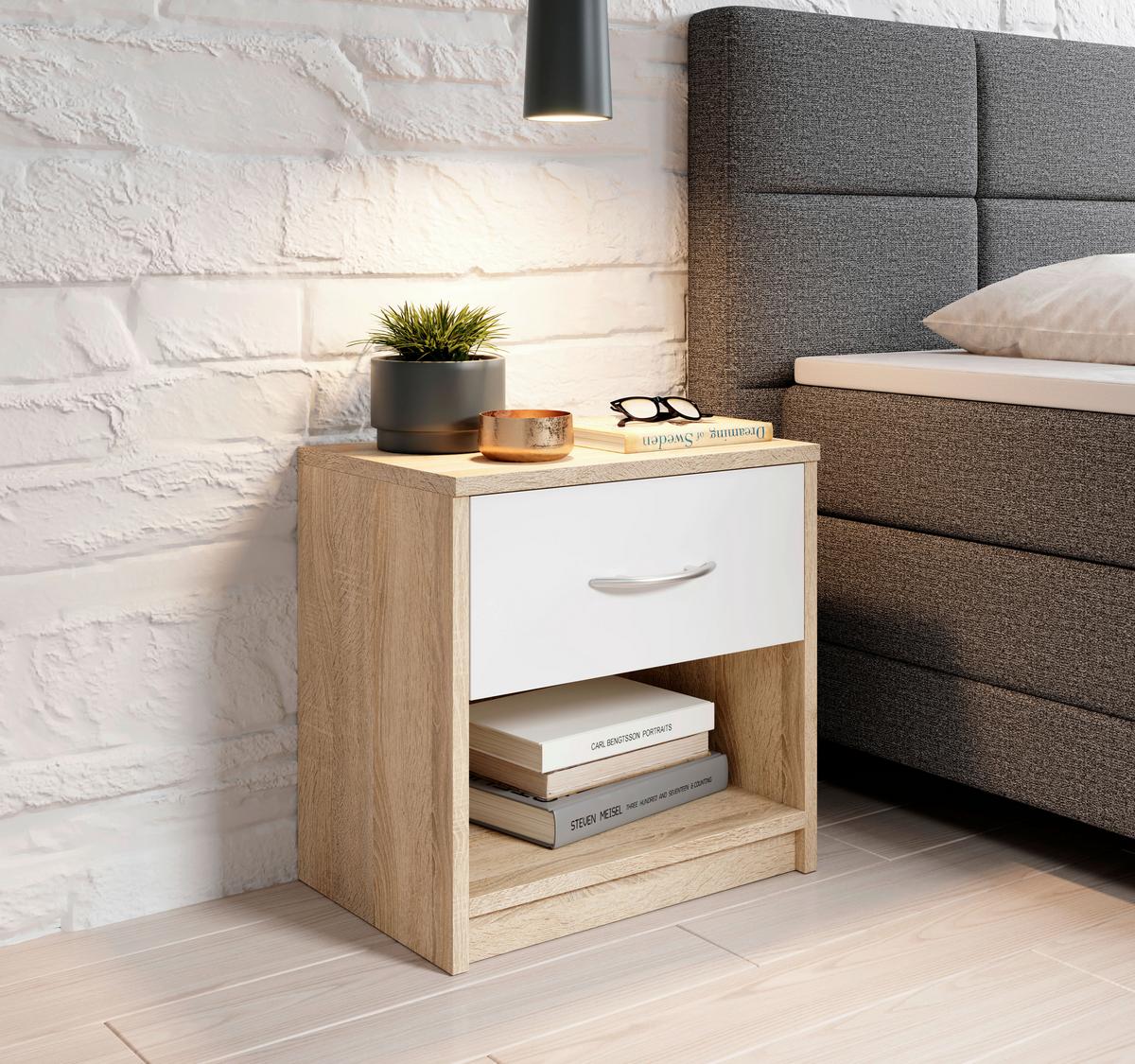 Nachtkästchen Pepe B: 39 Cm Sonoma Eiche/weiß - Weiß/Sonoma Eiche, Basics (39/41/28cm)