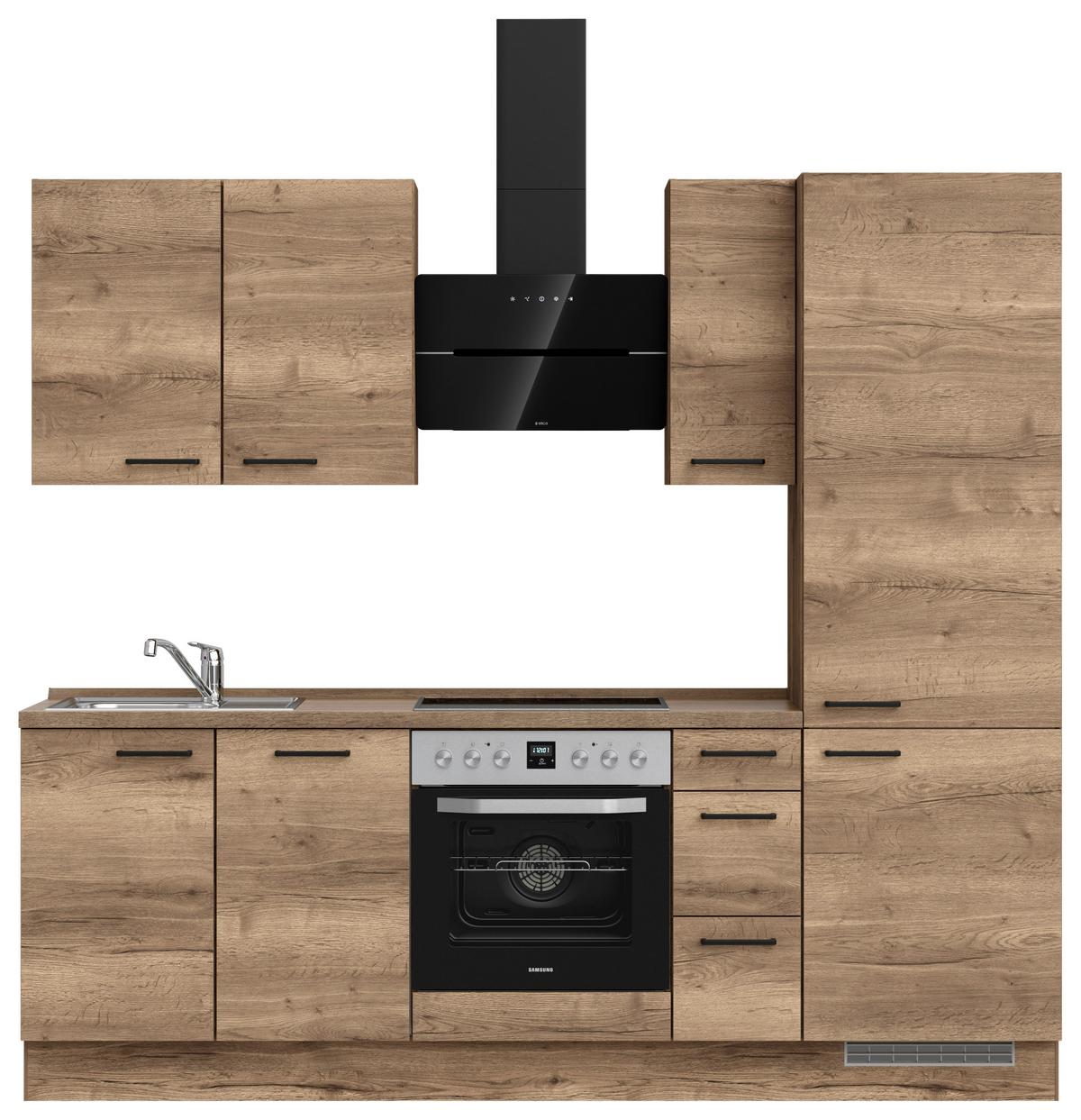Kuchyňská linka 240 cm, dekor dub Havanna - černá/tmavý dub, Moderní, kov/kompozitní dřevo (240cm) - Nobilia