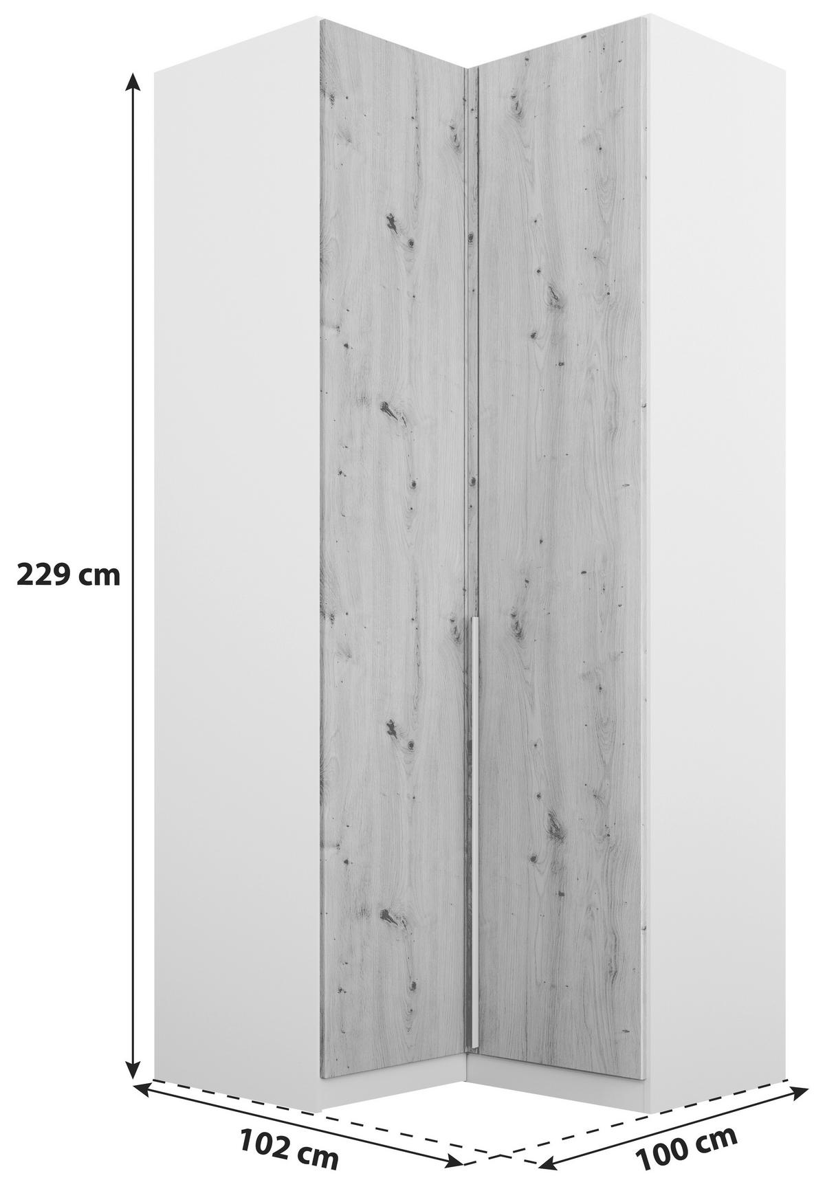 Eckschrank 100 cm Alabama Extra Hellgrau - Hellgrau/Eiche Artisan, MODERN, Holzwerkstoff (100/229/102cm)
