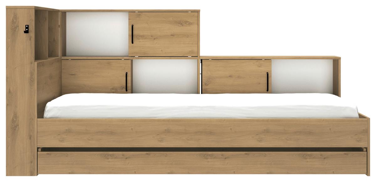 Stauraumbett Erwan - Eiche Artisan/Weiß, MODERN, Holzwerkstoff (90/200cm) - MID.YOU