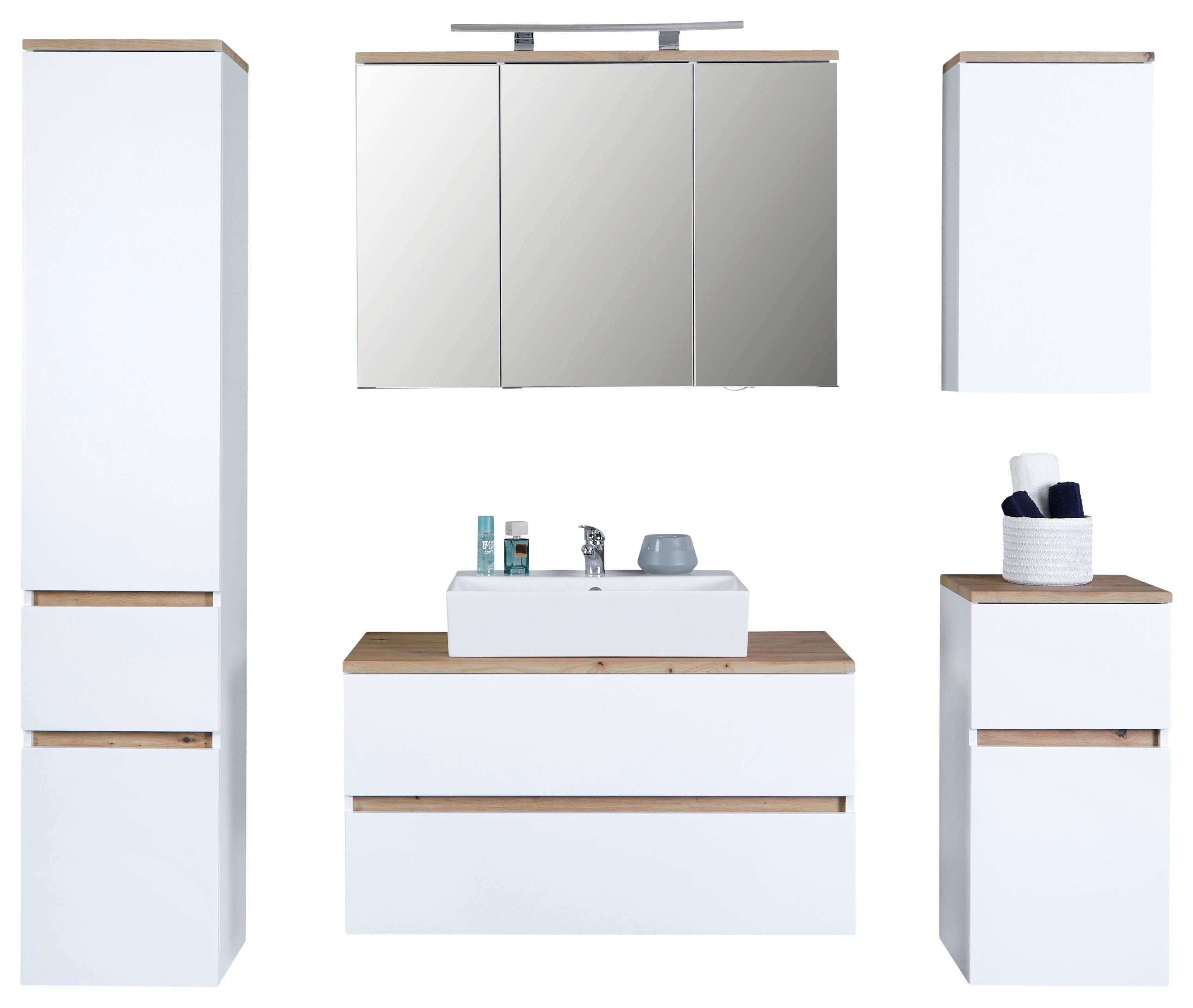 Badezimmer Marbella Weiß, Artisan Dekor B: 180 Cm - Weiß/Eiche Artisan, MODERN, Holzwerkstoff (180/182/47cm)