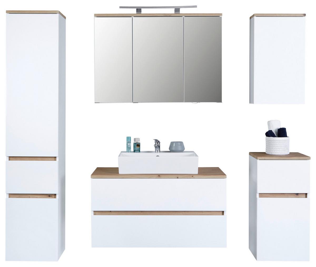 Badezimmer Marbella Weiß, Artisan Dekor B: 180 Cm - Weiß/Eiche Artisan, MODERN, Holzwerkstoff (180/182/47cm)