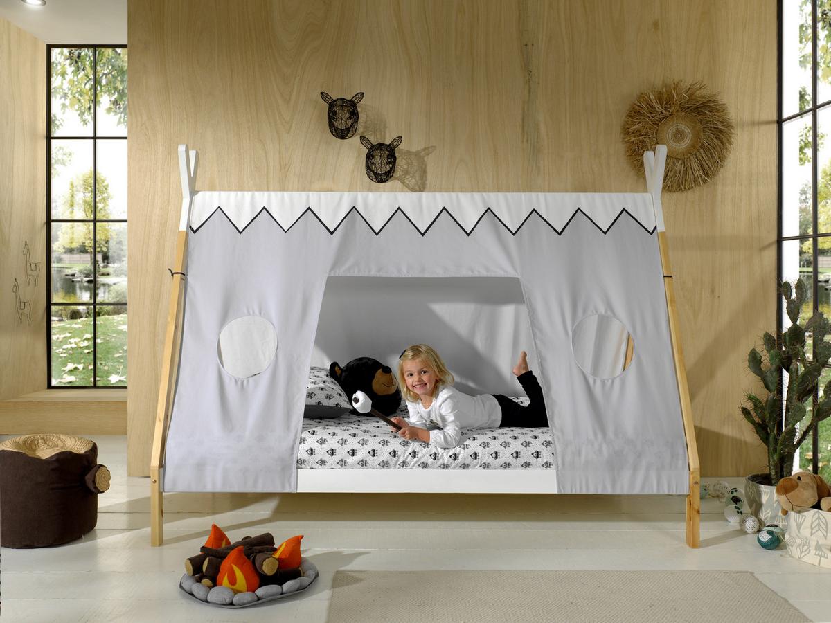 Hausbett Tipi Weiß Lackiert 90x200cm - Weiß/Kieferfarben, MODERN, Holz (90/200cm) - MID.YOU