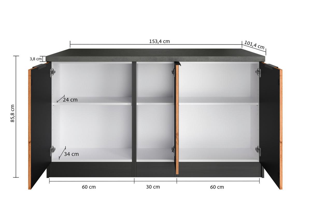 Kücheninsel Liverpool Graphit, Eiche Dekor B: 153 cm - Schieferfarben/Eiche Wotan, Basics, Holzwerkstoff (153/86/101cm) - Held