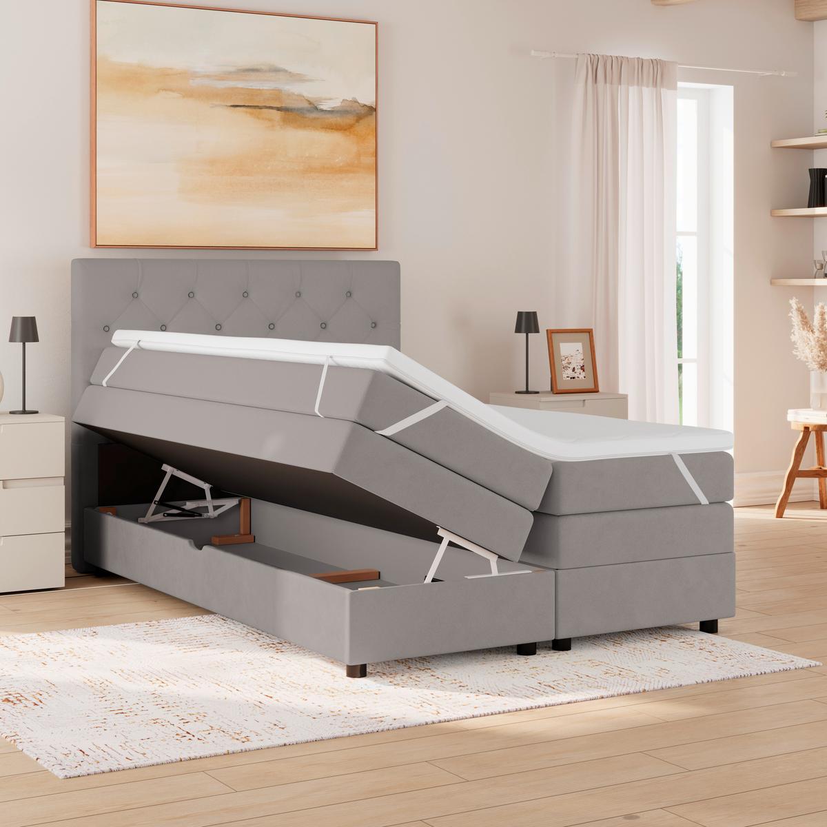 Boxspringbett Elio Silberfarben 140x200 cm H2 - Silberfarben/Schwarz, ROMANTIK / LANDHAUS, Textil (144/121/212cm) - James Wood