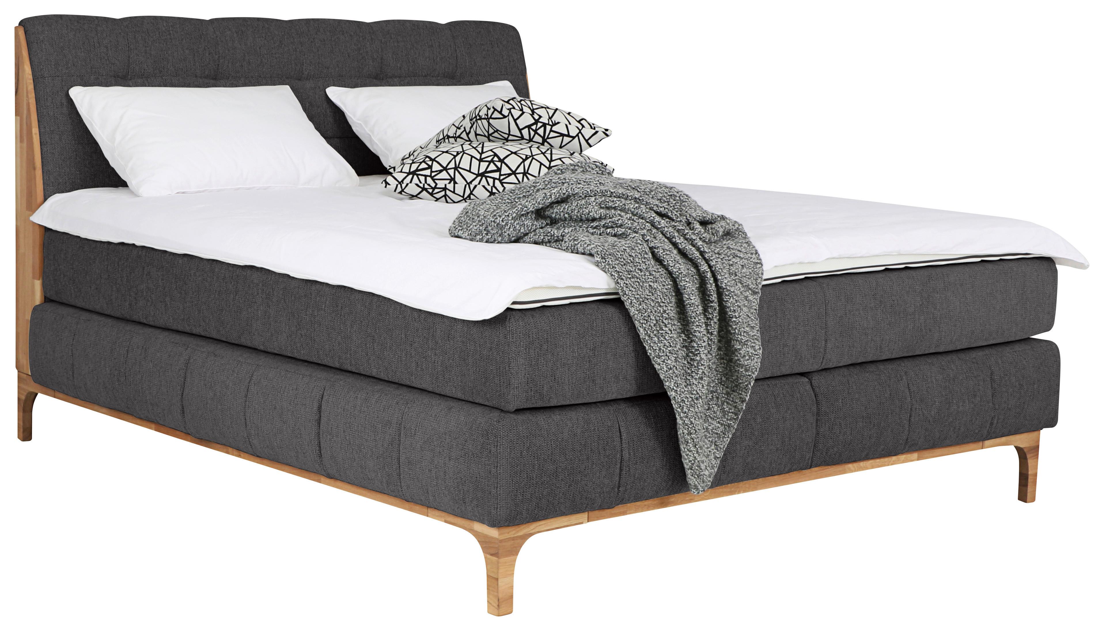 Boxspringbett Moon mit Topper 160x200 cm - Dunkelgrau/Eichefarben, MODERN, Holz/Holzwerkstoff (160/200cm) - MID.YOU