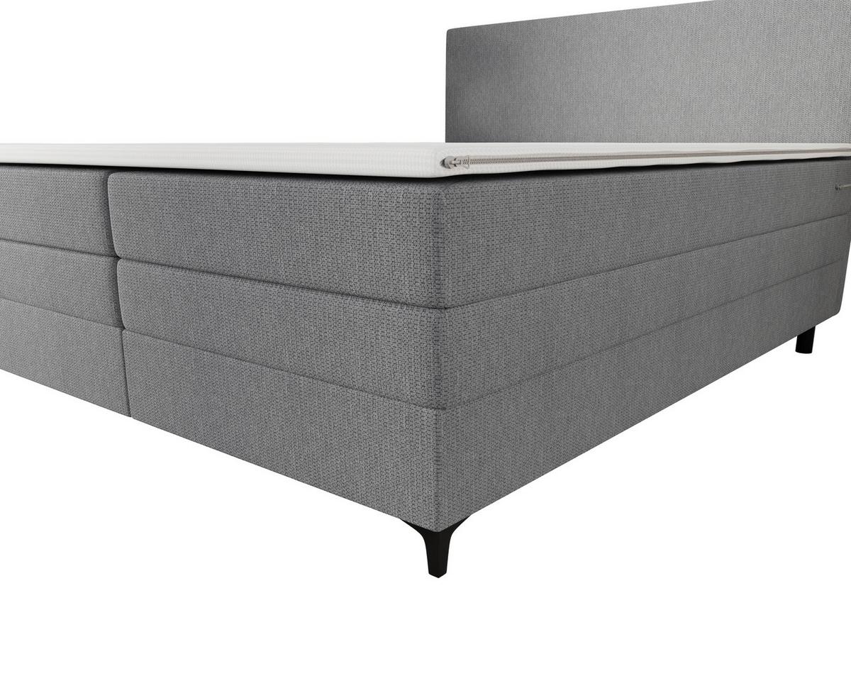 Boxspringbett mit Topper Taro grau, 160x200cm - Hellgrau/Schwarz, KONVENTIONELL, Textil/Metall (160/200cm)