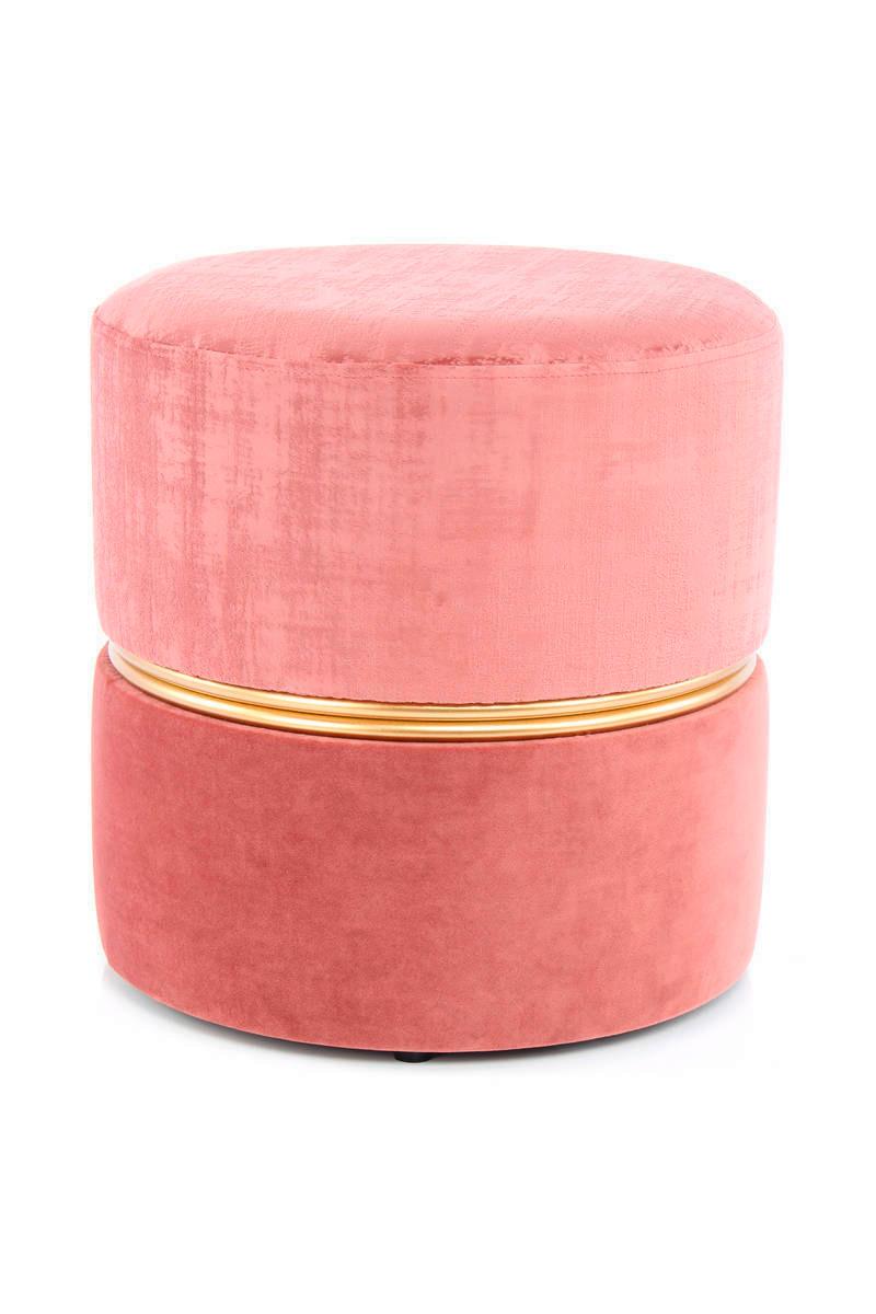 Gepolsterter Hocker in Rosa mit Goldring