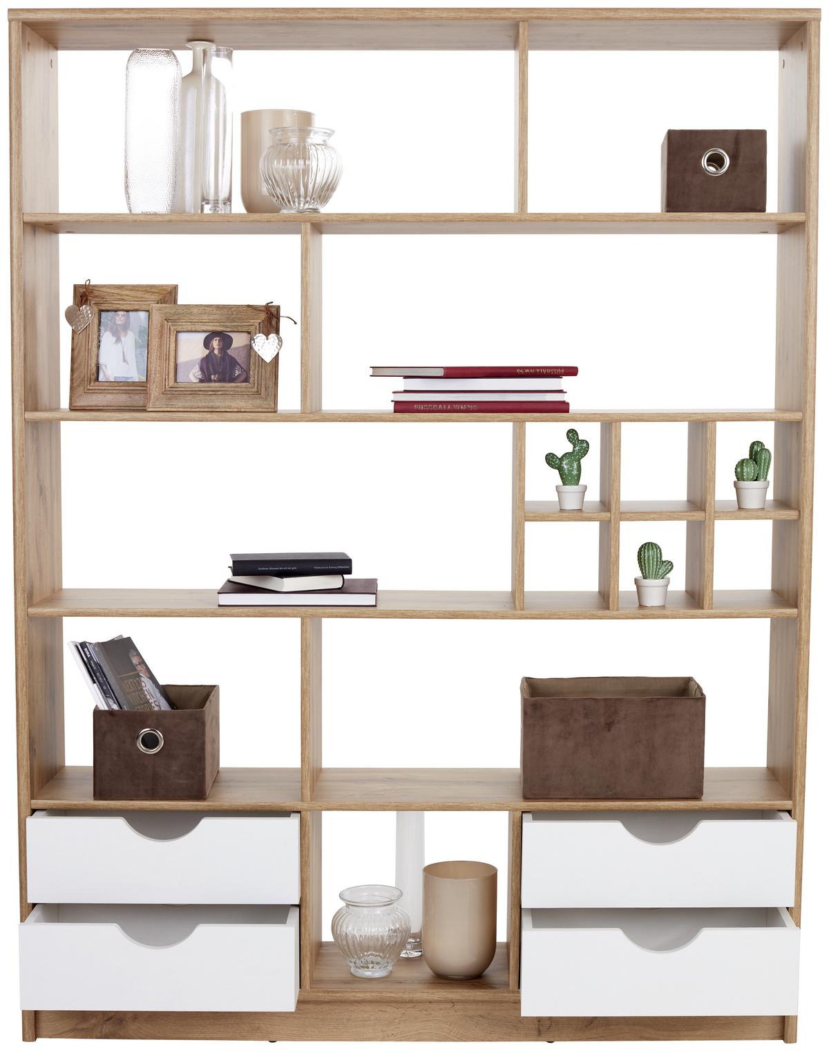 REGÁL MEGGY - farba duba, Modern, drevo (140/184/32cm)