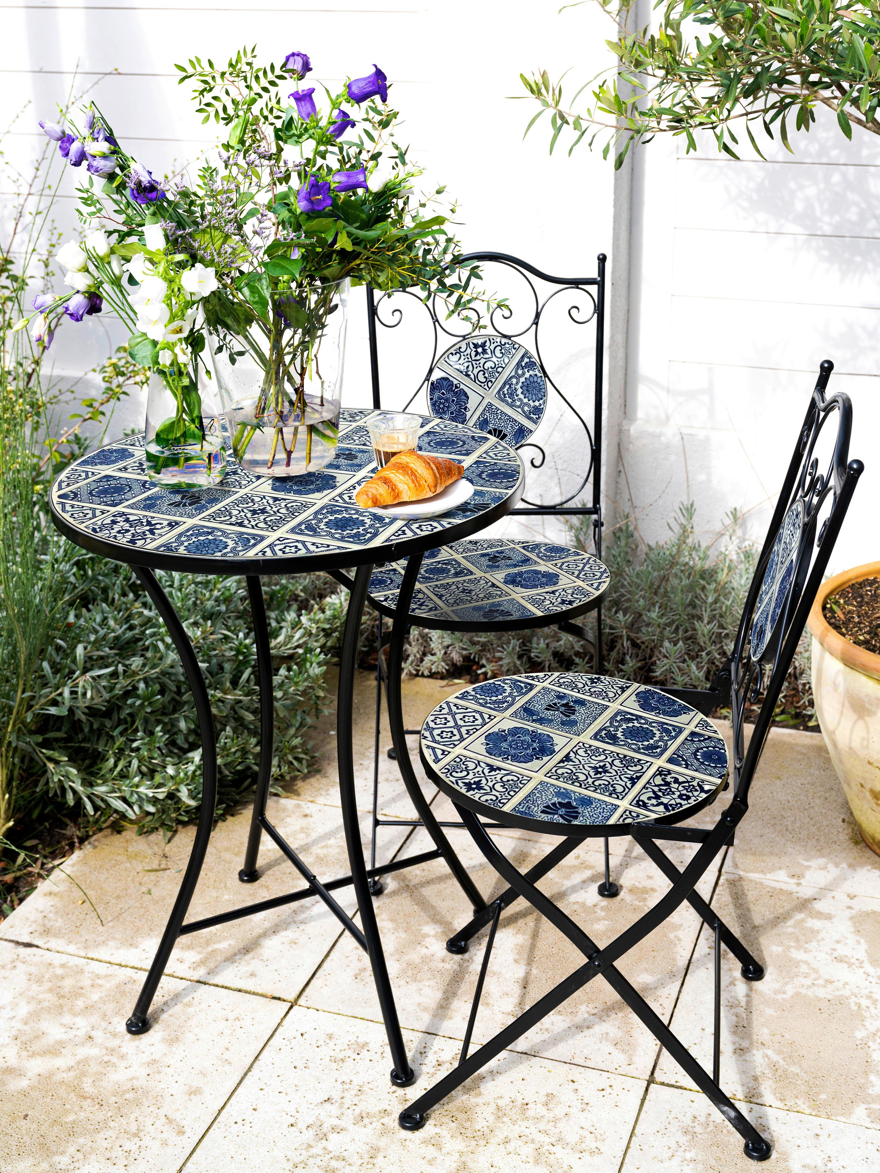 Gartenset Amelie Delfts Blau - Blau/Schwarz, Basics, Keramik/Metall (60/75cm) - Ambia Garden