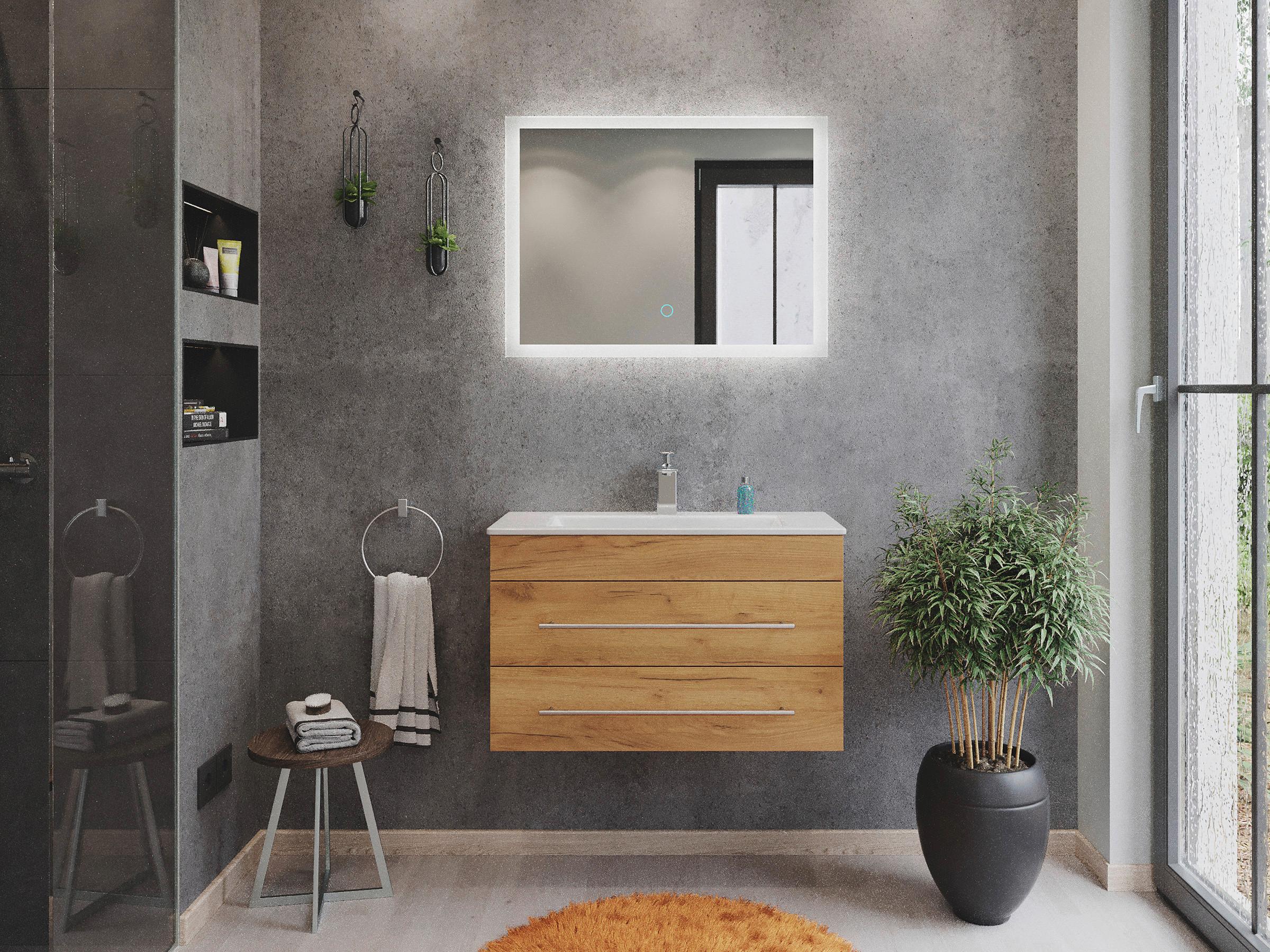 Badezimmer Portus Eiche Dekor B: 80,4 cm - Eichefarben/Weiß, MODERN, Keramik/Holzwerkstoff (80,4cm) - MID.YOU