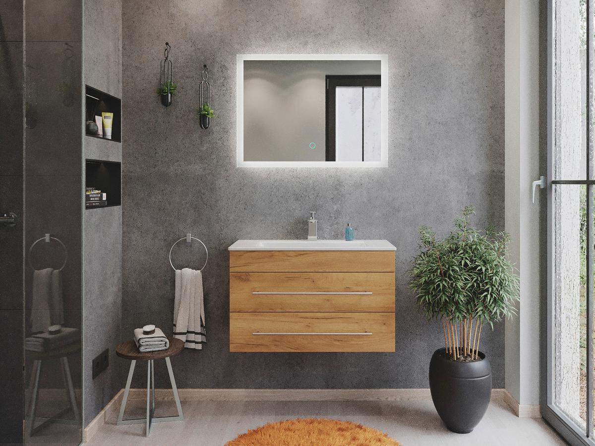 Badezimmer Portus Eiche Dekor B: 80,4 cm - Eichefarben/Weiß, MODERN, Keramik/Holzwerkstoff (80,4cm) - MID.YOU