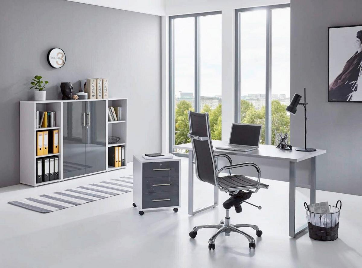 Büro Office Edition Grau/anthrazit Hochglanz - Anthrazit Hochglanz/Grau, MODERN, Holzwerkstoff/Metall - MID.YOU