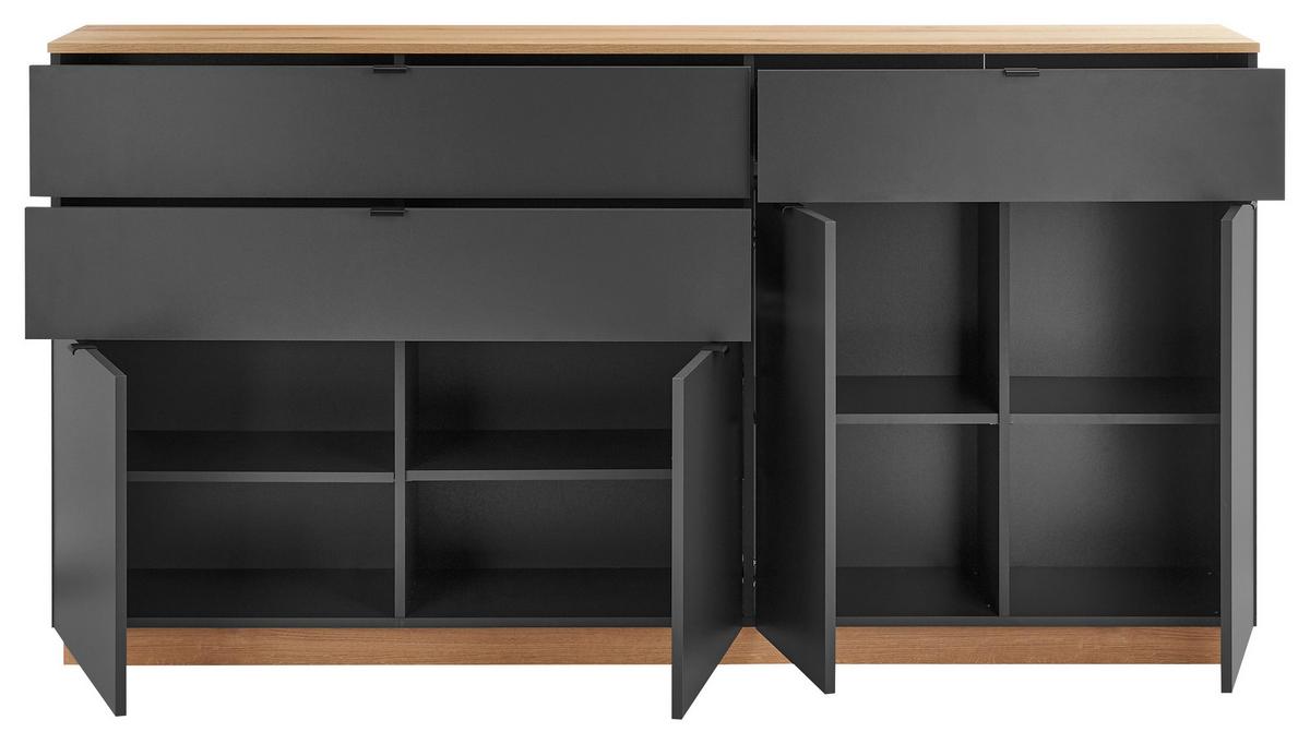 Sideboard Vince II B: 191 cm Anthrazit/Evoke Oak Dekor - Eichefarben/Anthrazit, Trend, Holzwerkstoff (191/100/38cm) - Livetastic