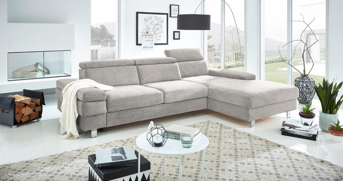 Ecksofa Silberfarben S: 259x182 Cm - Silberfarben, KONVENTIONELL, Textil (259/182cm) - Trendmanufaktur