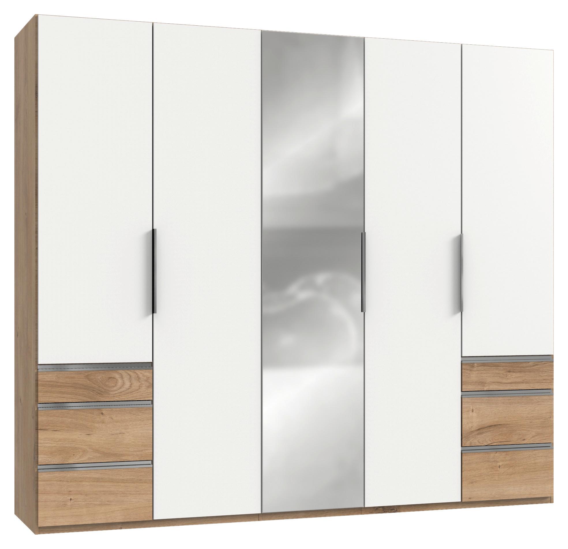 Drehtürenschrank Mit Spiegel + Laden 250cm Level 36a, Weiß - Eichefarben/Weiß, MODERN, Glas/Holzwerkstoff (250/216/58cm) - MID.YOU