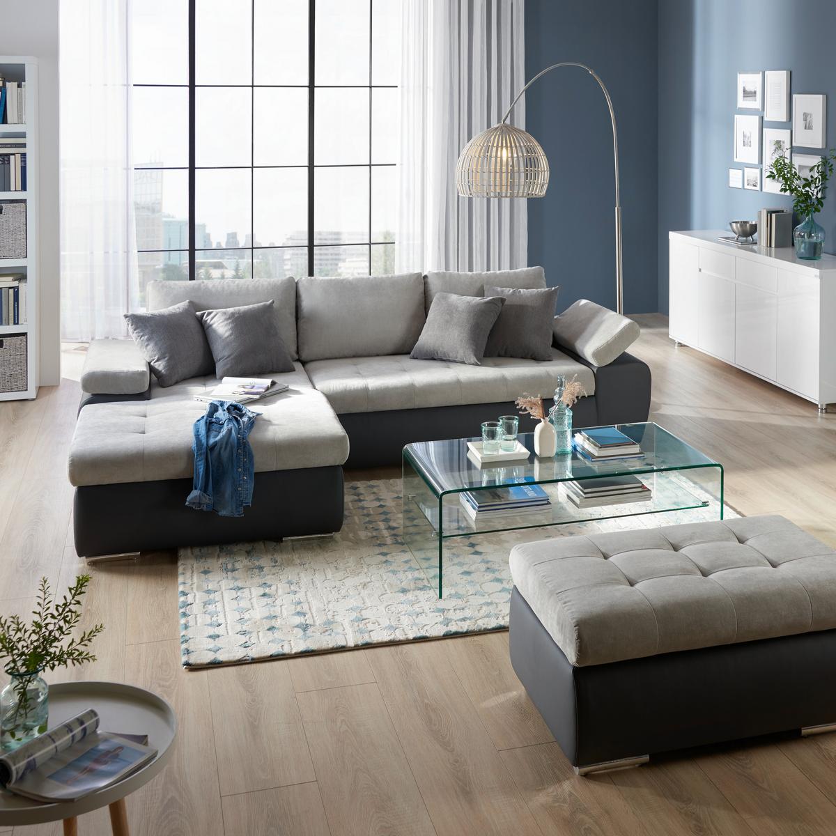 Sarokgarnitúra Joy I - világosszürke/barna, Design, textil (175/85/271cm)