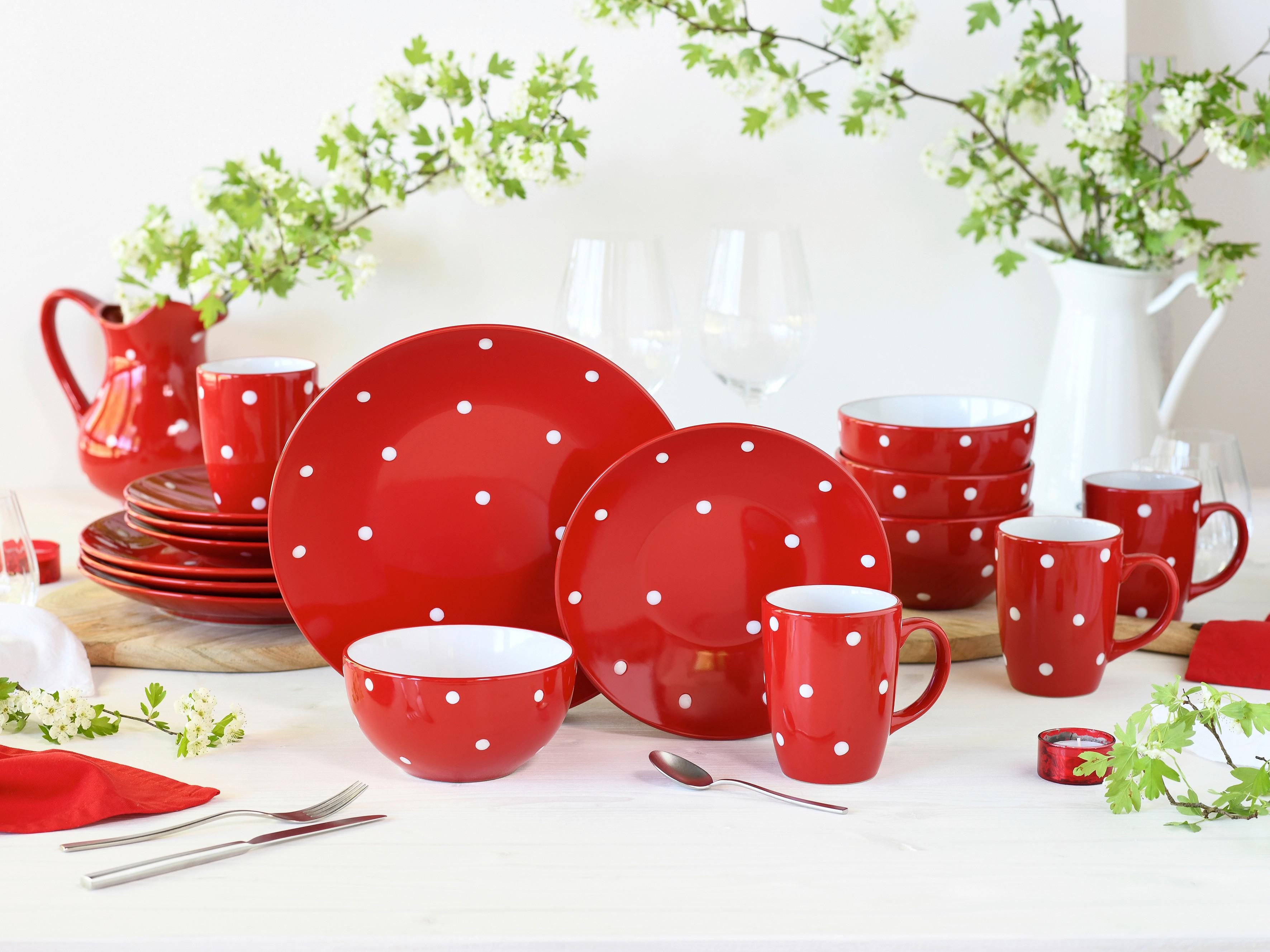 Kombiservice Polka Dots Rot/weiß, 4 Pers., 16-Teilig - Rot/Weiß, Basics, Keramik - Creatable