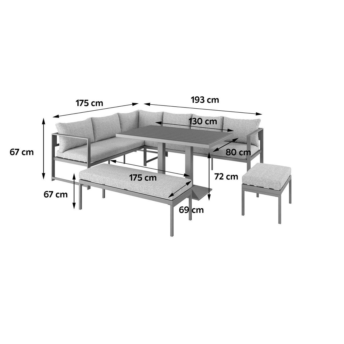 Loungegarnitur 4-tlg Medan Metall/kunststoff Mit Kissen - Anthrazit, MODERN, Textil/Metall (193/175cm) - Beldano