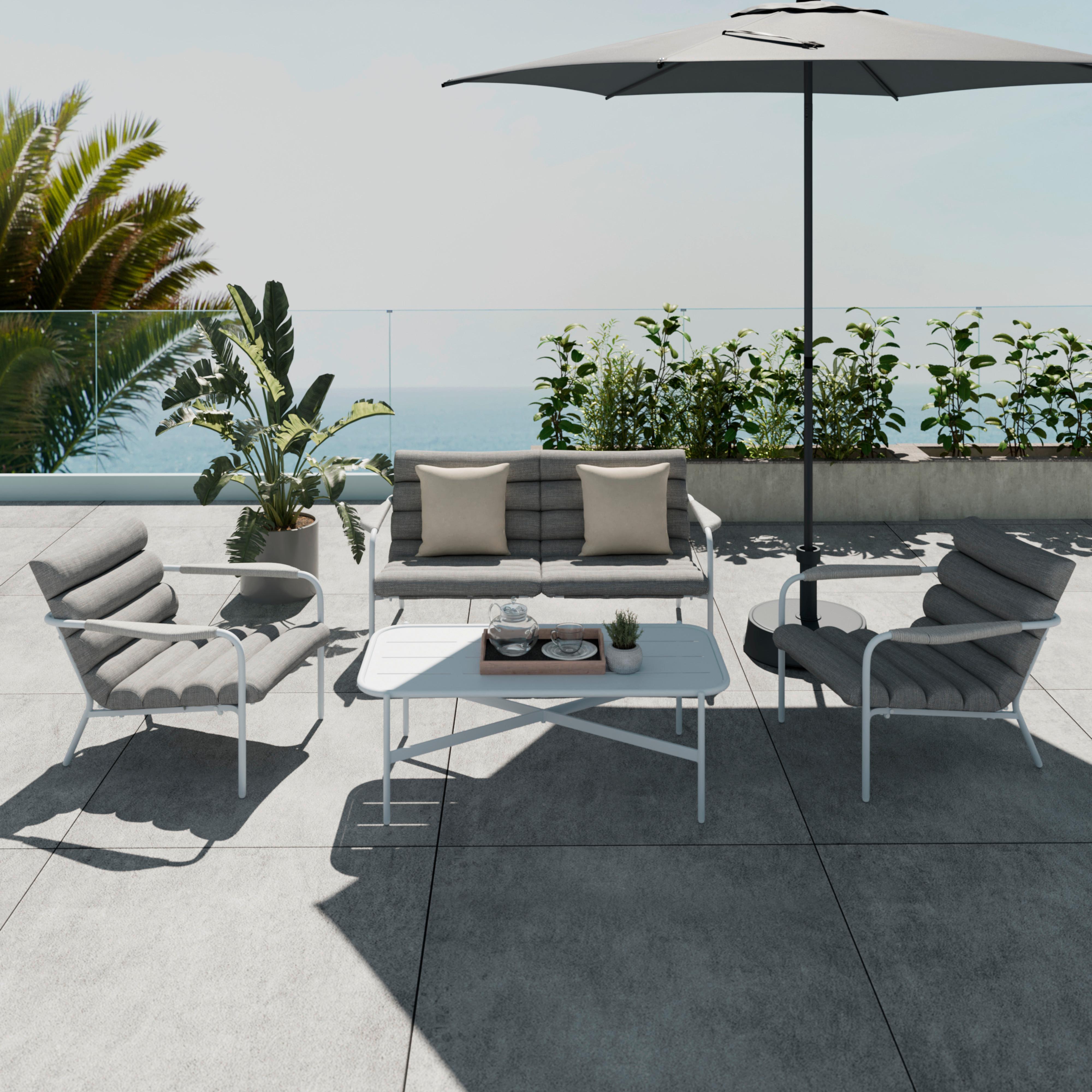 LOUNGEGARNITUR VISBY - Hellgrau/Weiß, MODERN, Textil/Metall (138/73/82.5cm) - Beldano