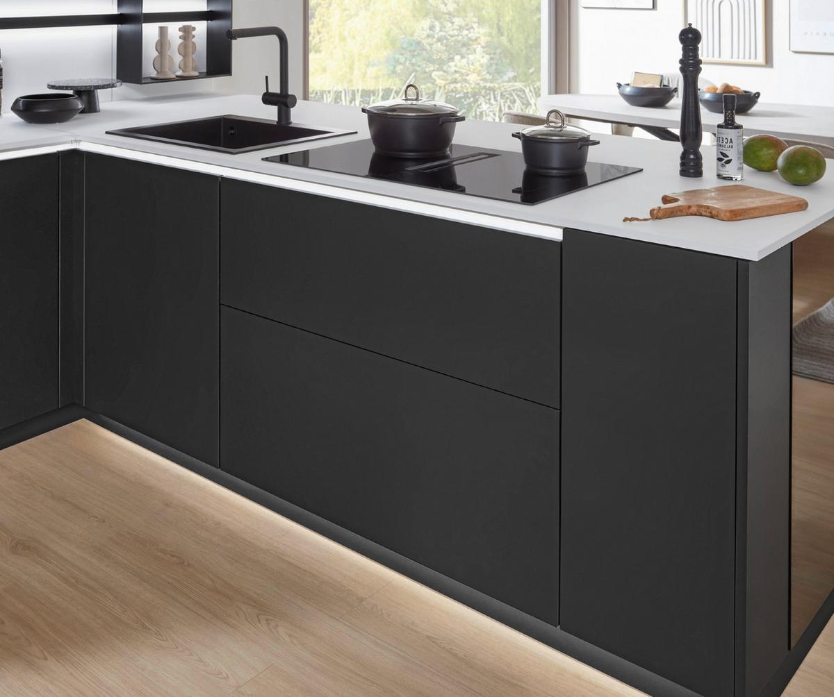 Eckküche Eastbourne - Schieferfarben/Graphitfarben, MODERN, Holzwerkstoff (303,2/264,5cm) - Vertico