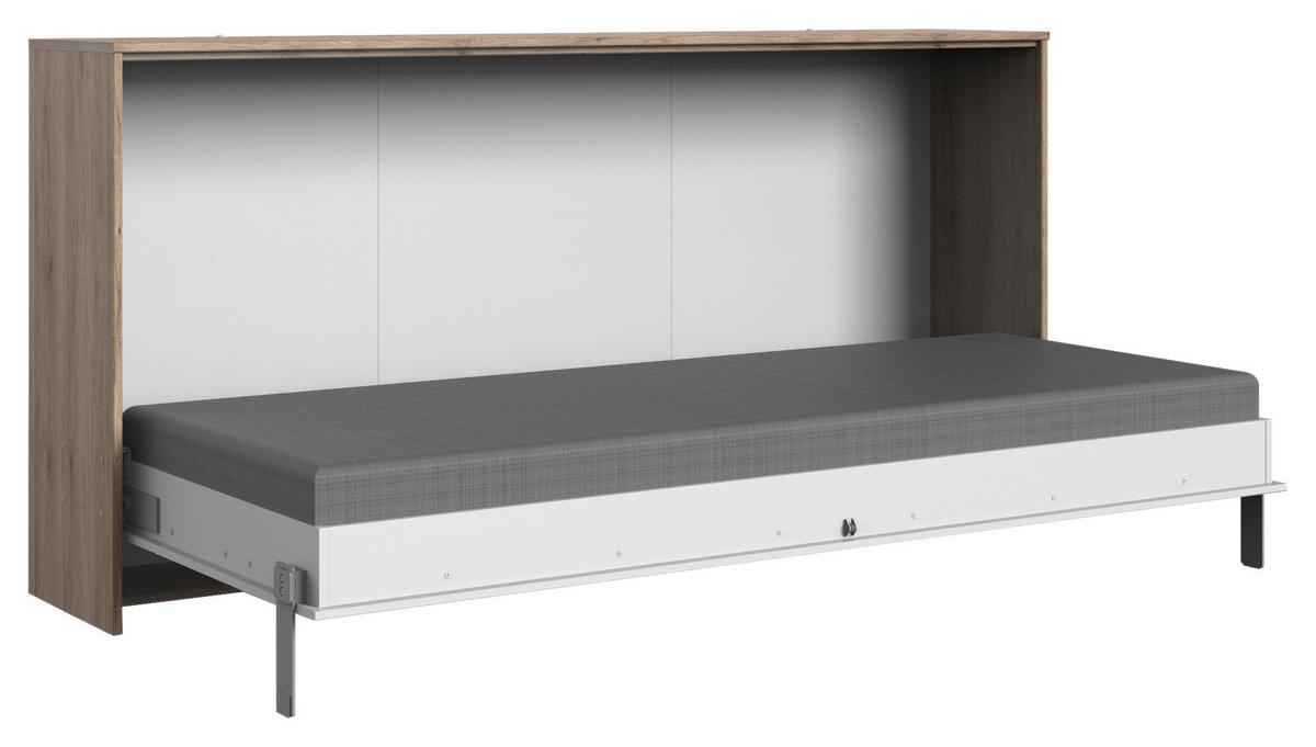 Schrankbett mit Lattenrost 90x200cm Juist, Weiß - Eichefarben/Weiß, KONVENTIONELL, Holz/Holzwerkstoff (90/200cm) - MID.YOU