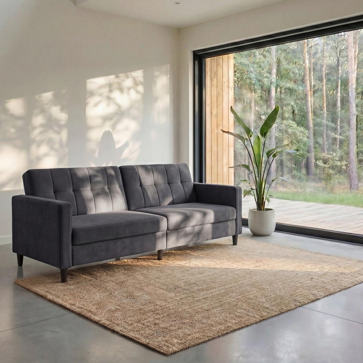 Schlafsofa Hannover Anthrazit, mit Schlaffunktion - Anthrazit/Schwarz, Basics, Textil (203/82/83cm) - Livetastic
