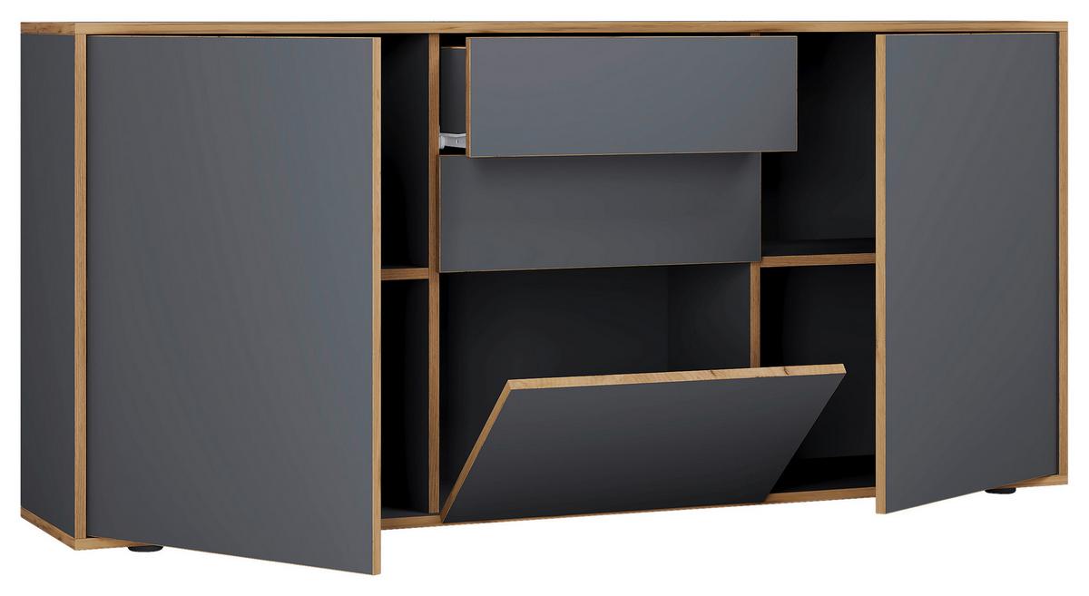 Komode Salia Anthrazit/Eiche Dekor B:160cm - Honigeiche/Anthrazit, Design, Holzwerkstoff (160/74/33cm) - MID.YOU