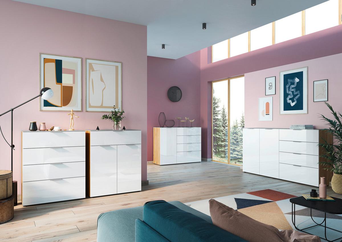 KOMODA OAKLAND - bílá/barvy dubu, Moderní, kov/kompozitní dřevo (83/102/42cm) - Premium Living